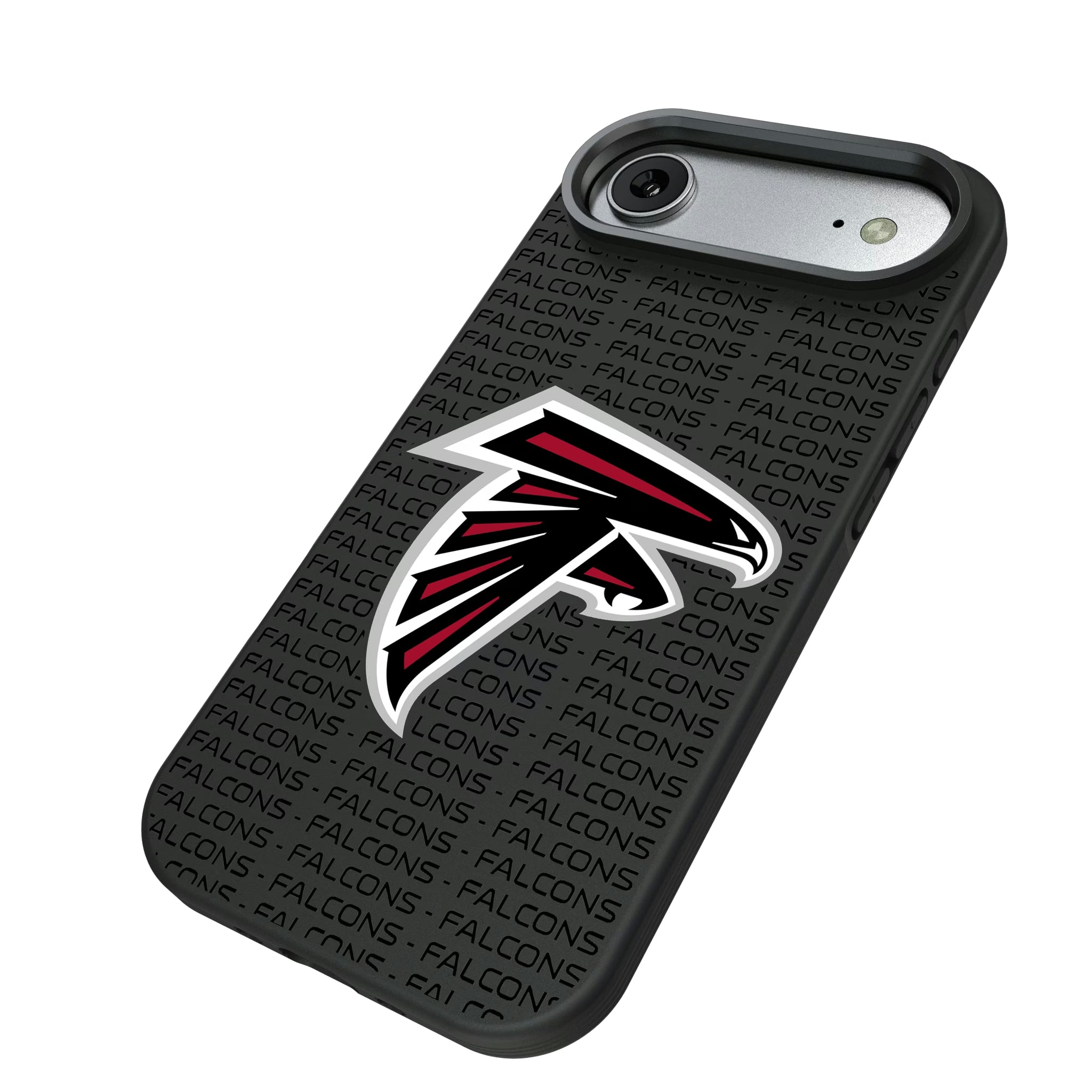 Atlanta Falcons Text Backdrop iPhone Bump Phone Case for Apple iPhone - Isometric View#Device_iPhone Air