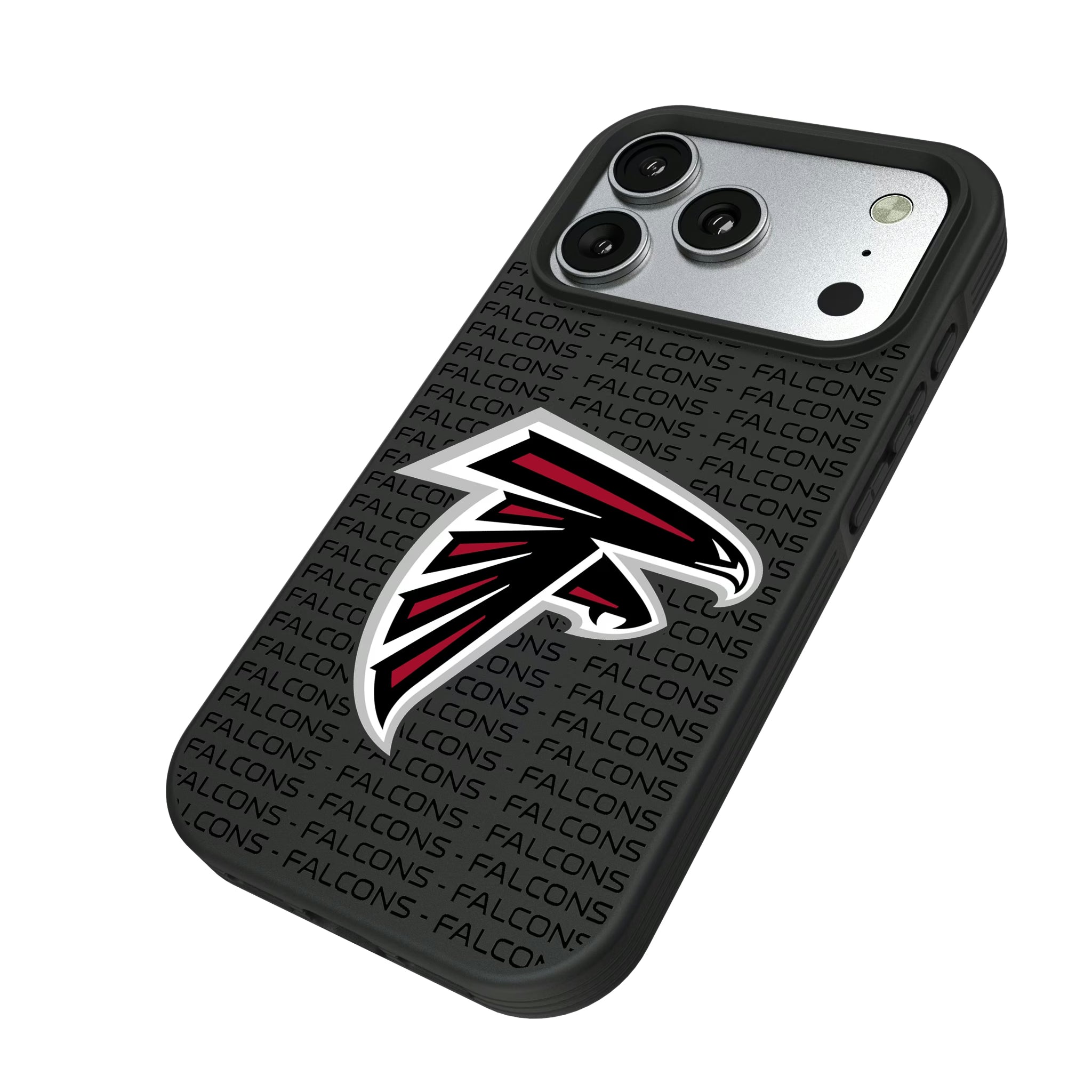 Atlanta Falcons Text Backdrop iPhone Bump Phone Case for Apple iPhone - Isometric View#Device_iPhone 17 Pro
