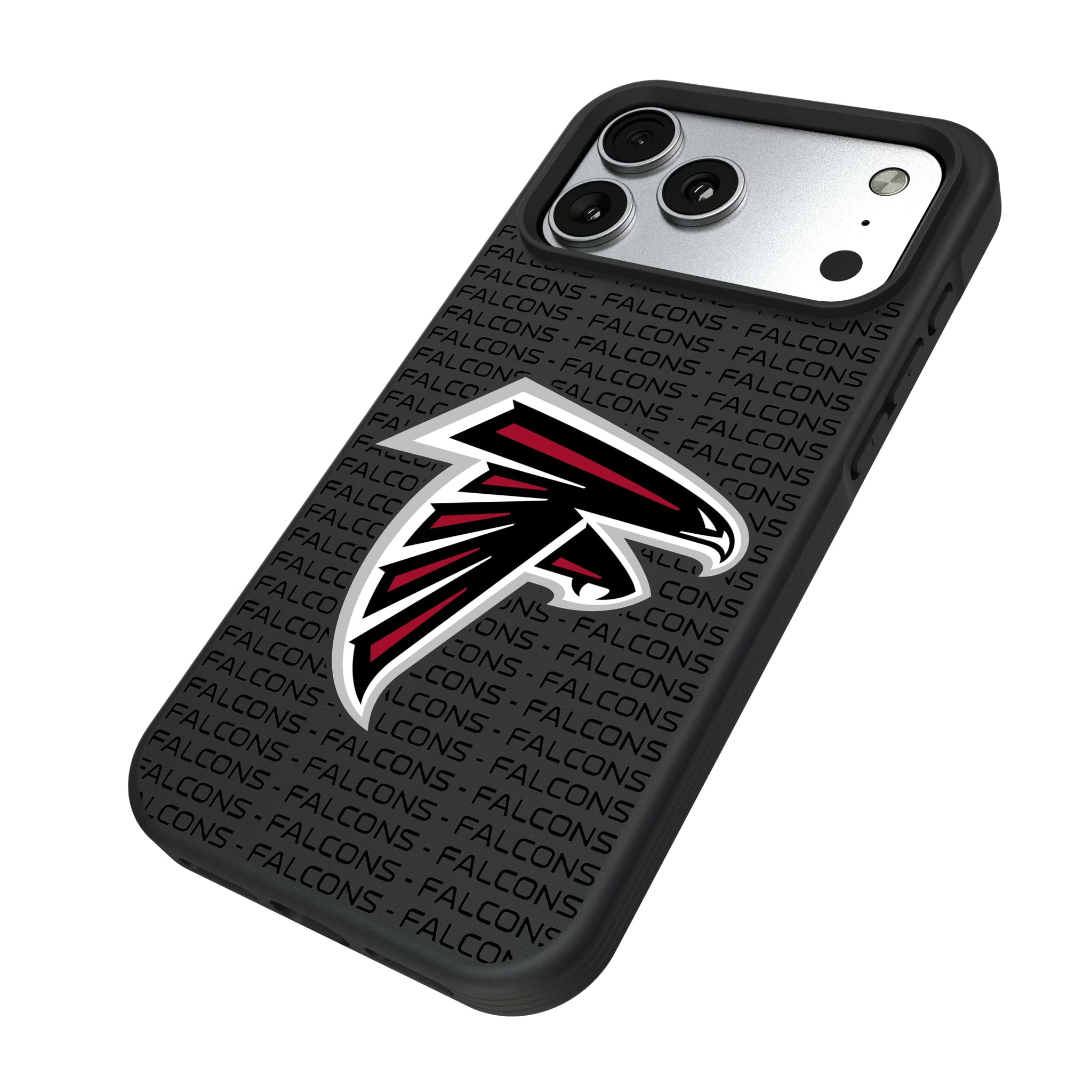 Atlanta Falcons Text Backdrop iPhone Bump Phone Case for Apple iPhone - Isometric View#Device_iPhone 17 Pro Max