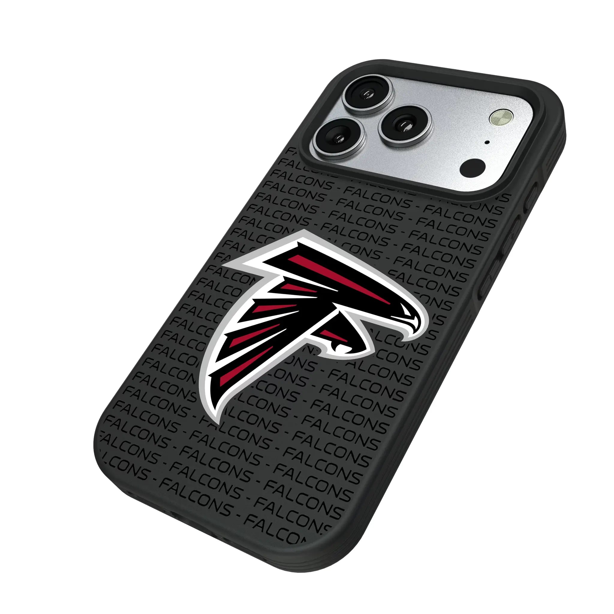 Atlanta Falcons Text Backdrop iPhone Bump Phone Case for Apple iPhone - Isometric View#Device_iPhone 17 Pro
