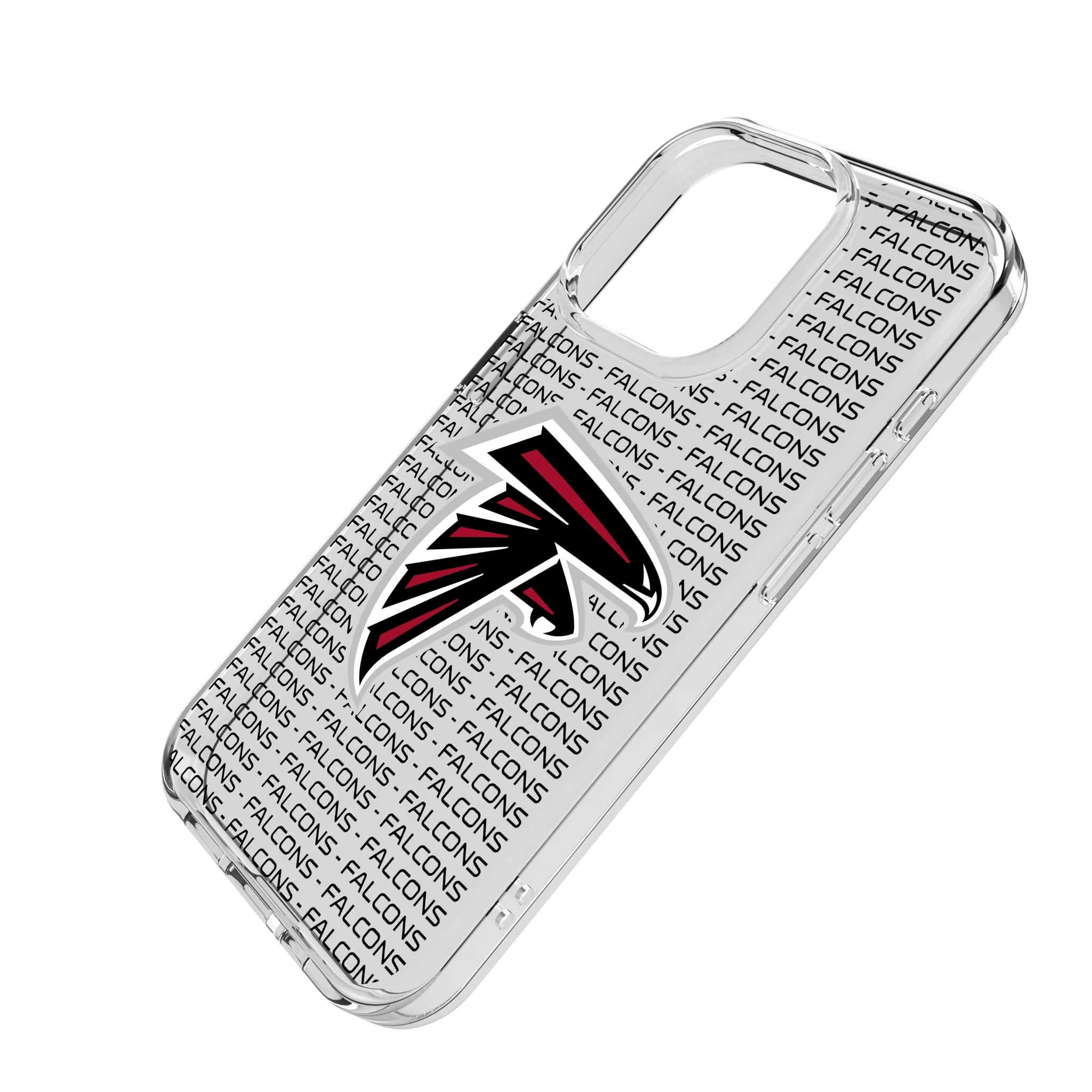 Atlanta Falcons Text Backdrop iPhone Clear Phone Case for Apple iPhone - Isometric View