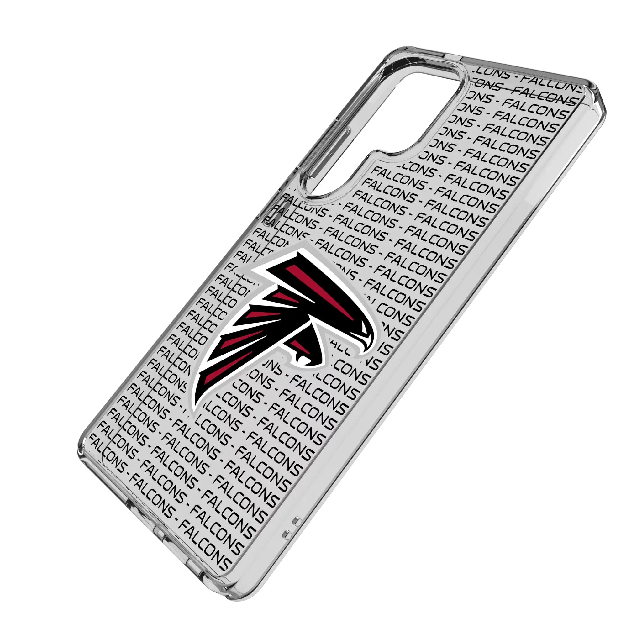 Atlanta Falcons Text Backdrop Galaxy Clear Phone Case for Samsung Galaxy - Isometric View#Device_Galaxy S25 Ultra