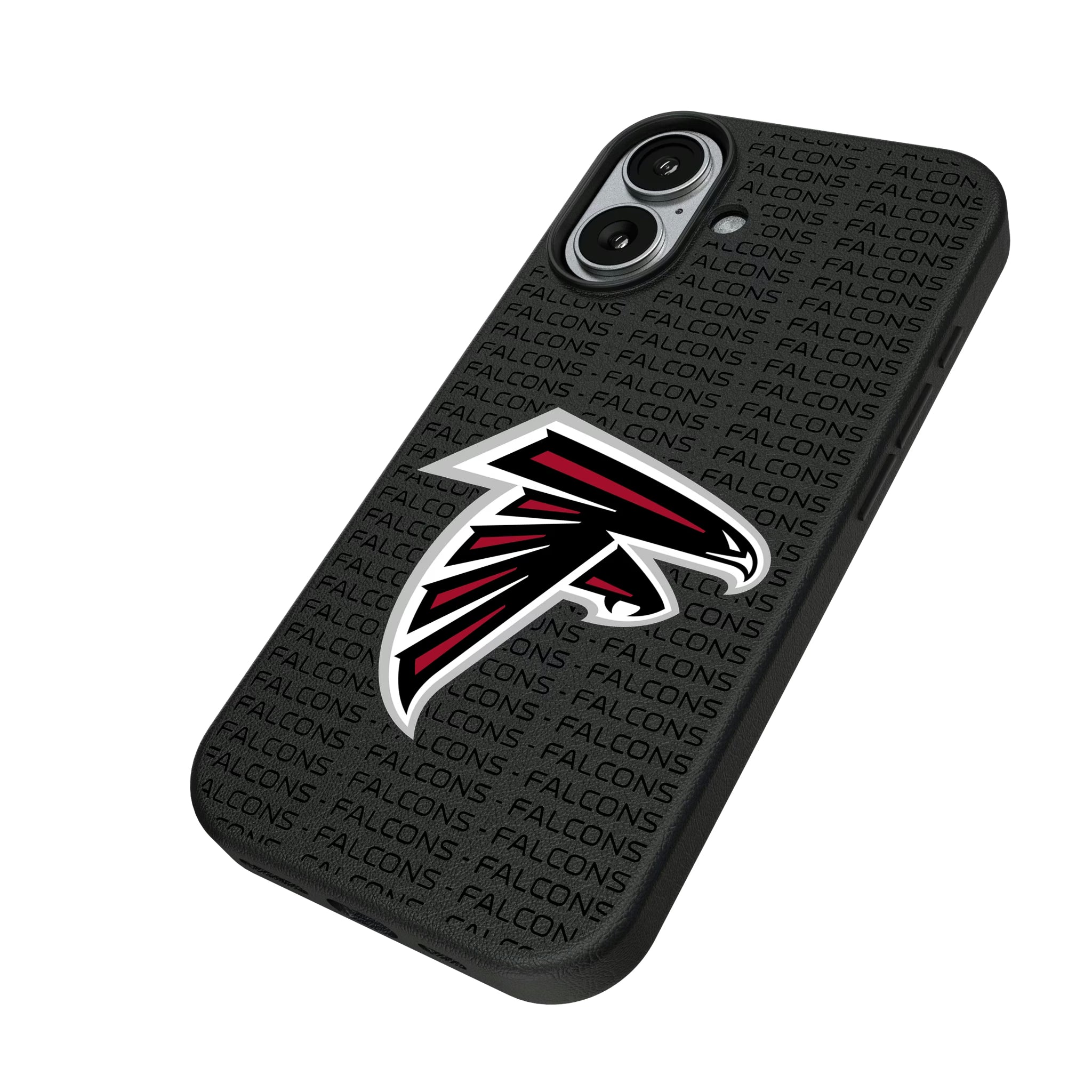 Atlanta Falcons Text Backdrop iPhone MagSafe Compatible Phone Case for Apple iPhone - Isometric View#Device_iPhone 17