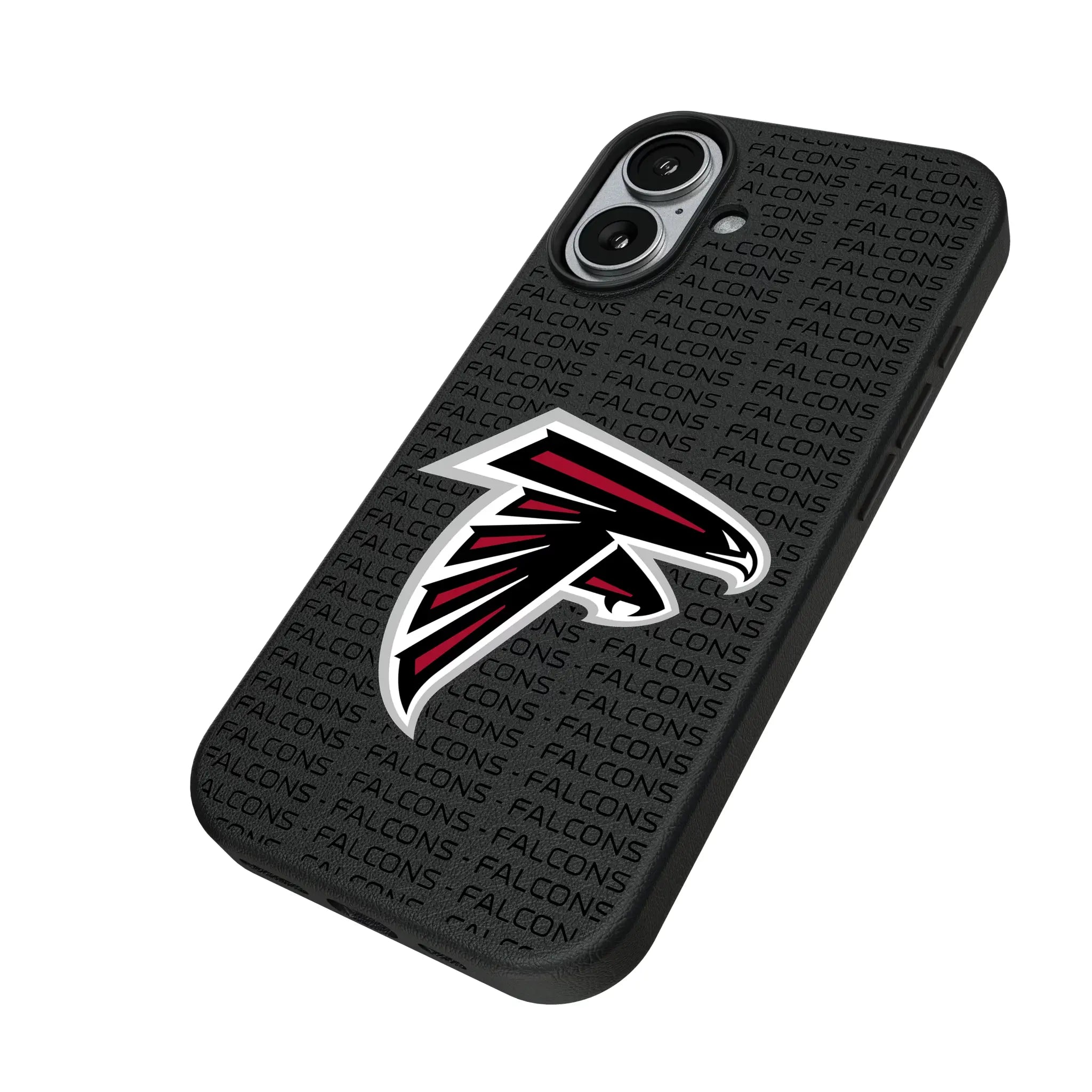 Atlanta Falcons Text Backdrop iPhone MagSafe Compatible Phone Case for Apple iPhone - Isometric View#Device_iPhone 17