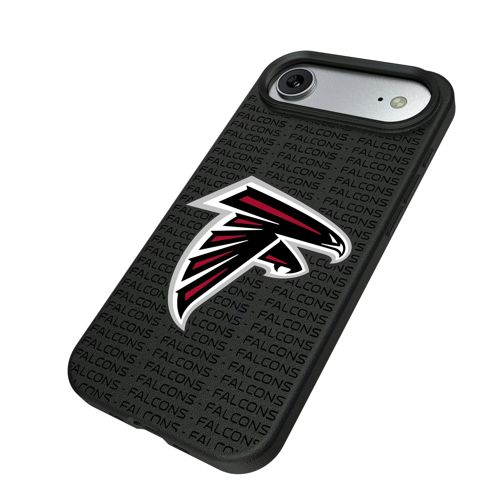 Atlanta Falcons Text Backdrop iPhone MagSafe Compatible Phone Case for Apple iPhone - Isometric View#Device_iPhone Air