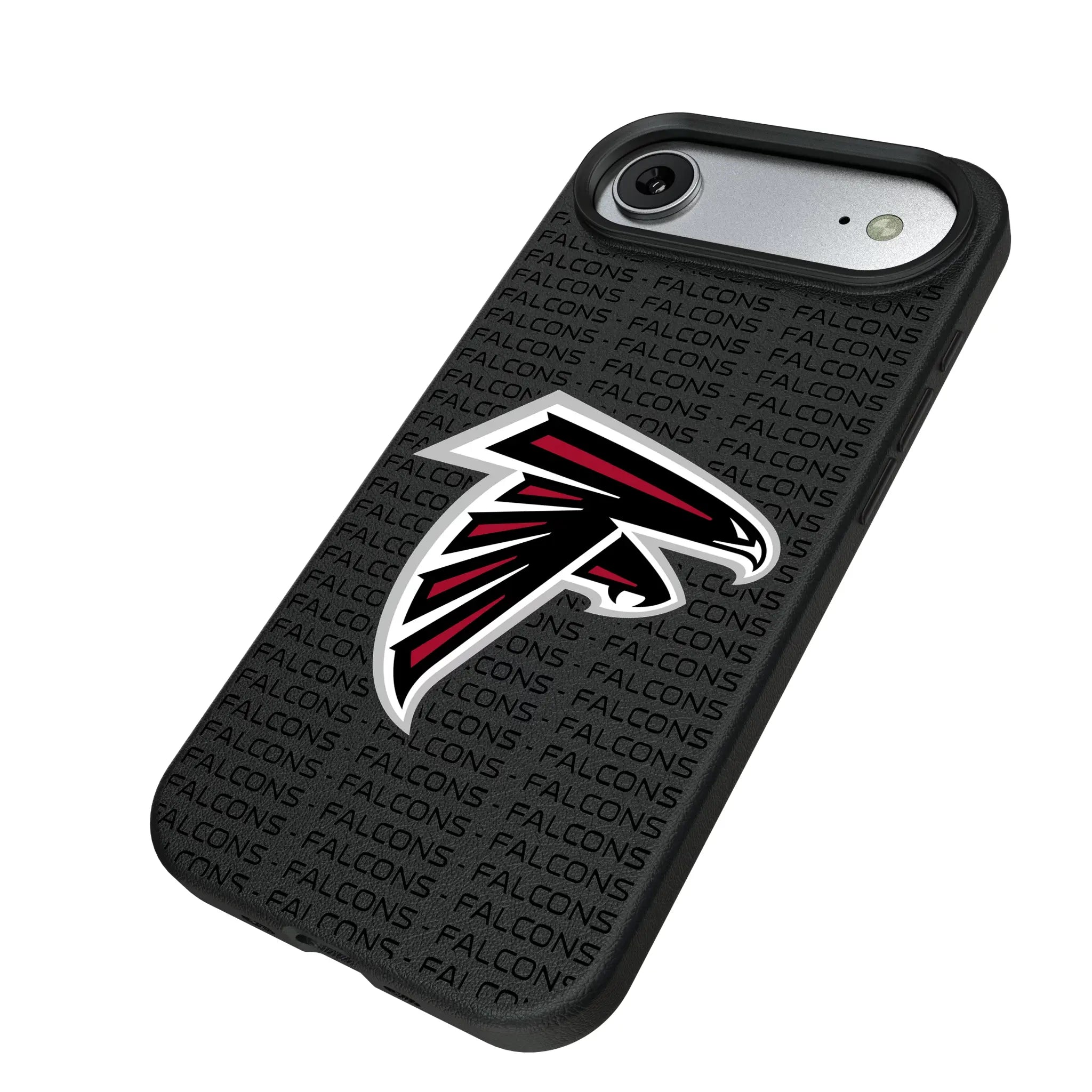 Atlanta Falcons Text Backdrop iPhone MagSafe Compatible Phone Case for Apple iPhone - Isometric View#Device_iPhone Air