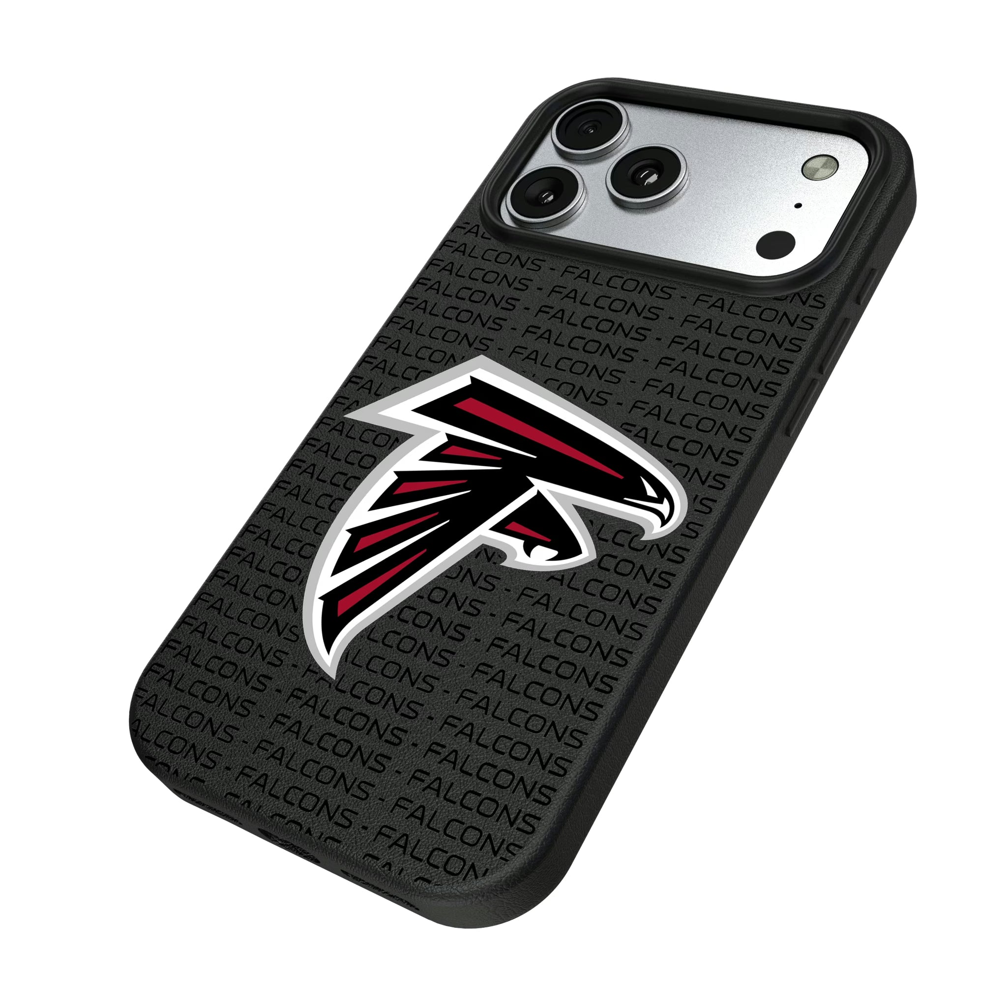 Atlanta Falcons Text Backdrop iPhone MagSafe Compatible Phone Case for Apple iPhone - Isometric View#Device_iPhone 17 Pro Max
