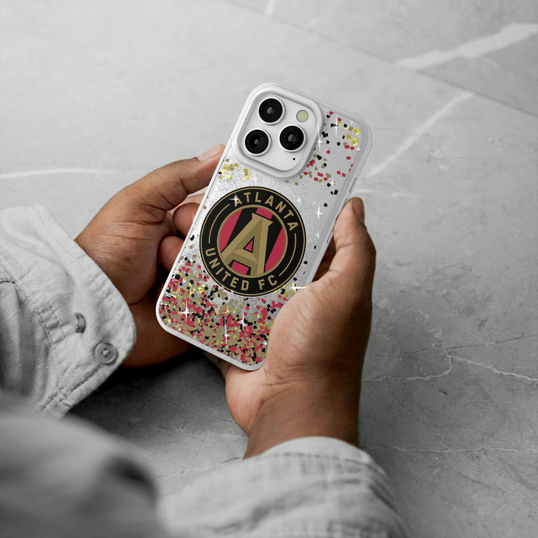 Atlanta United FC Confetti iPhone Glitter Phone Case for Apple iPhone - Lifestyle#Device_iPhone 16 Pro