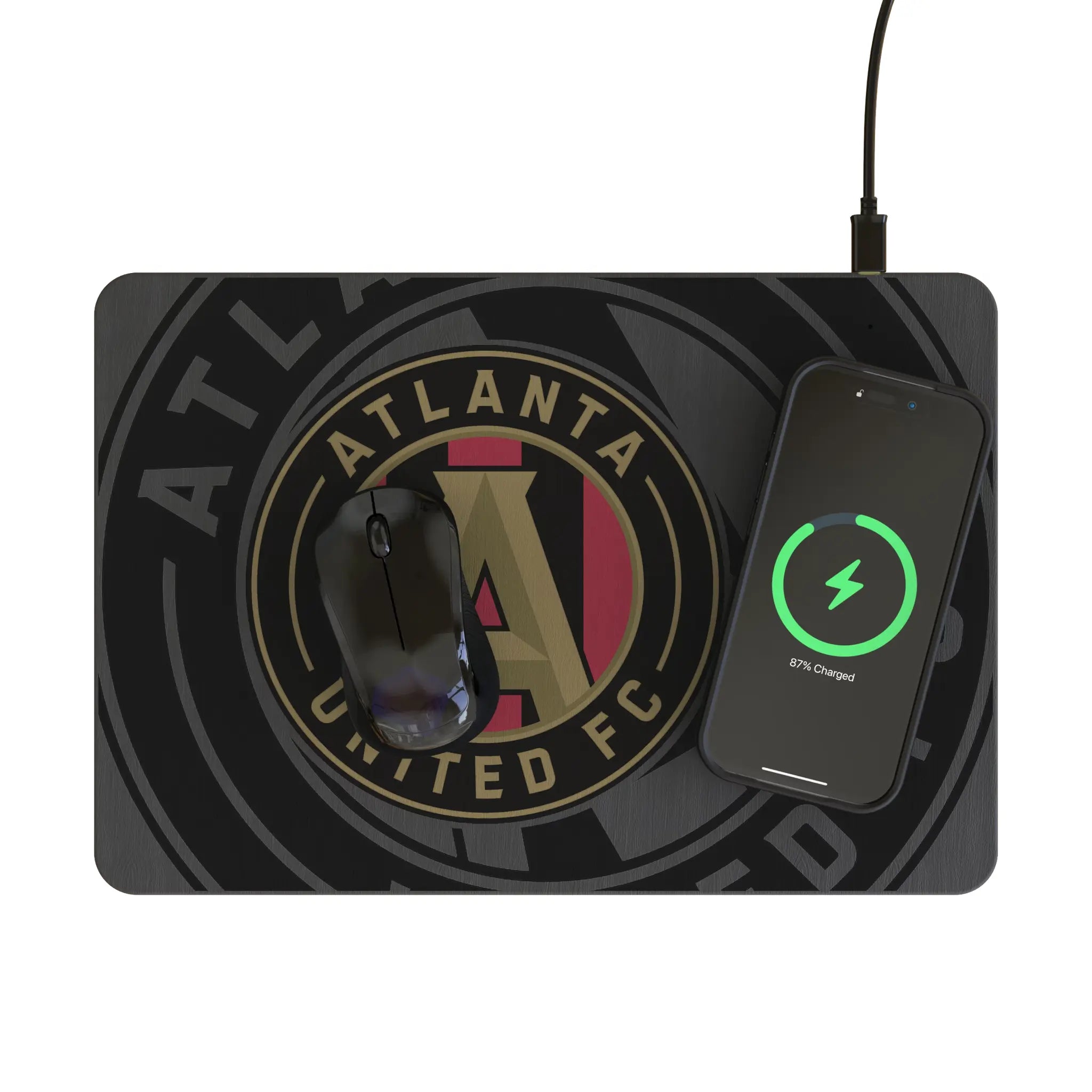 Atlanta United FC Monocolor Tilt 15-Watt Wireless Charger and Mouse Pad - Lifestyle