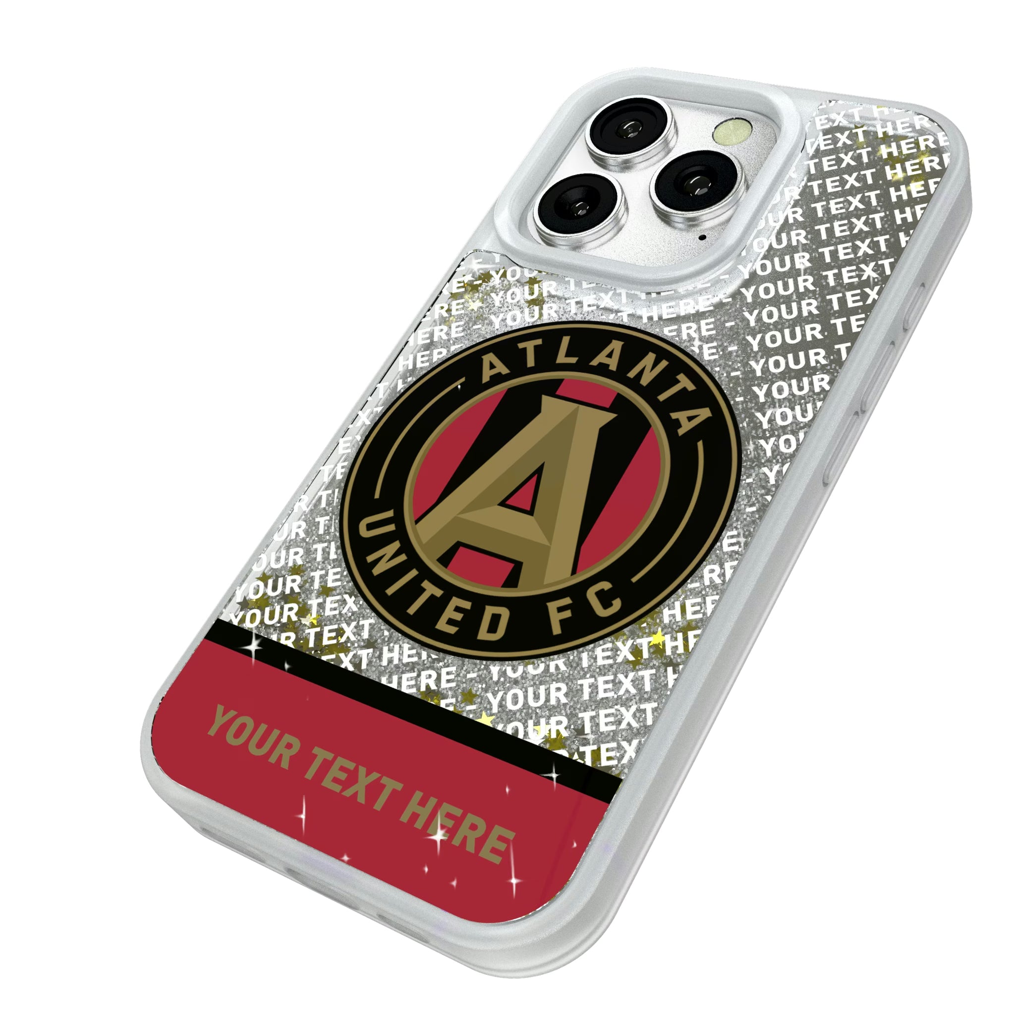 Atlanta United FC Personalized EndZone Plus iPhone Glitter Phone Case for Apple iPhone - Isometric View#Device_iPhone 16 Pro