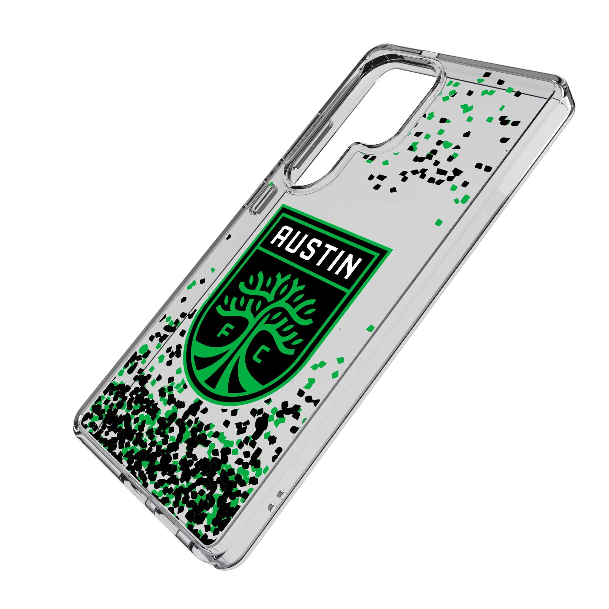 Austin FC Confetti Galaxy Clear Phone Case for Samsung Galaxy - Isometric View