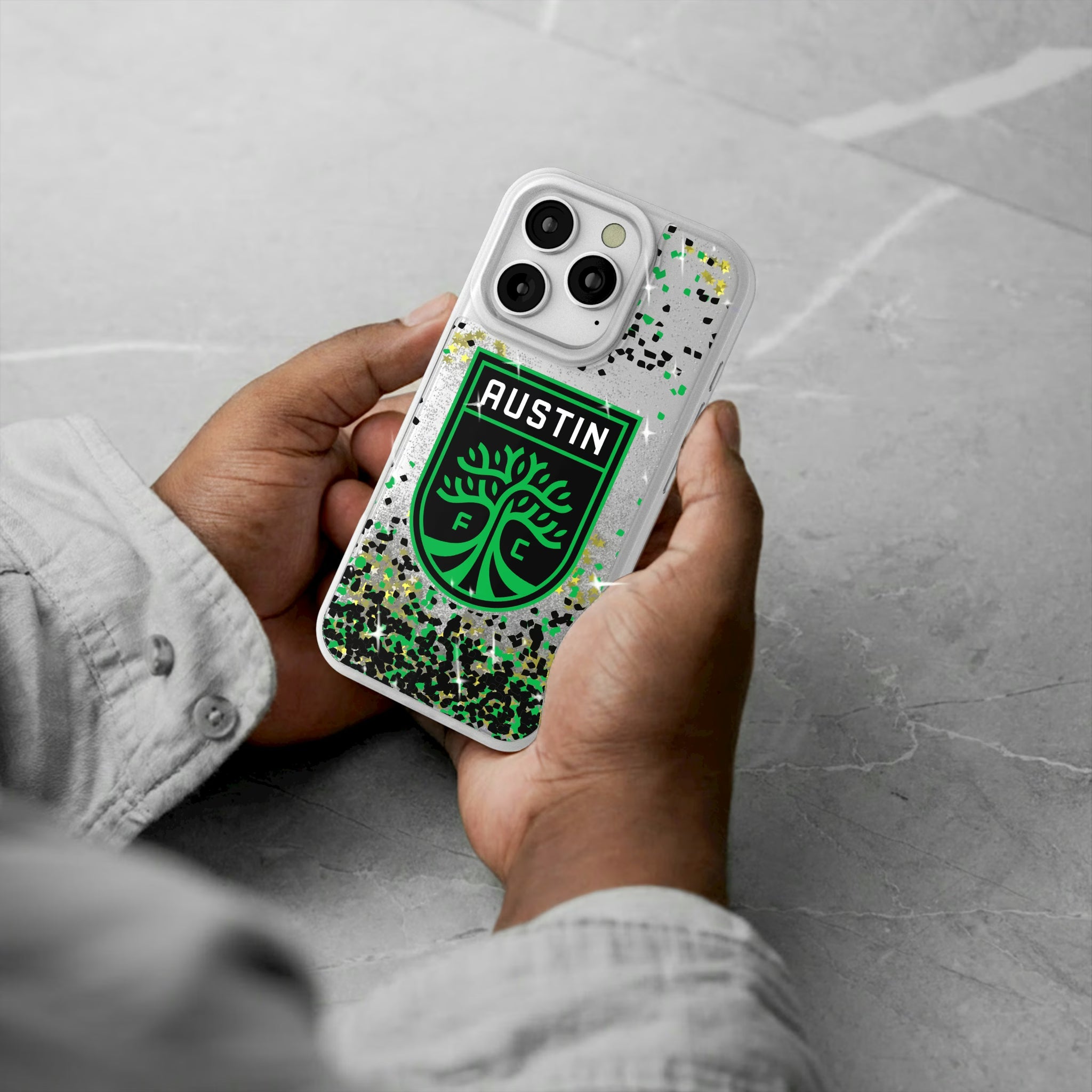 Austin FC Confetti iPhone Glitter Phone Case for Apple iPhone - Lifestyle#Device_iPhone 16 Pro