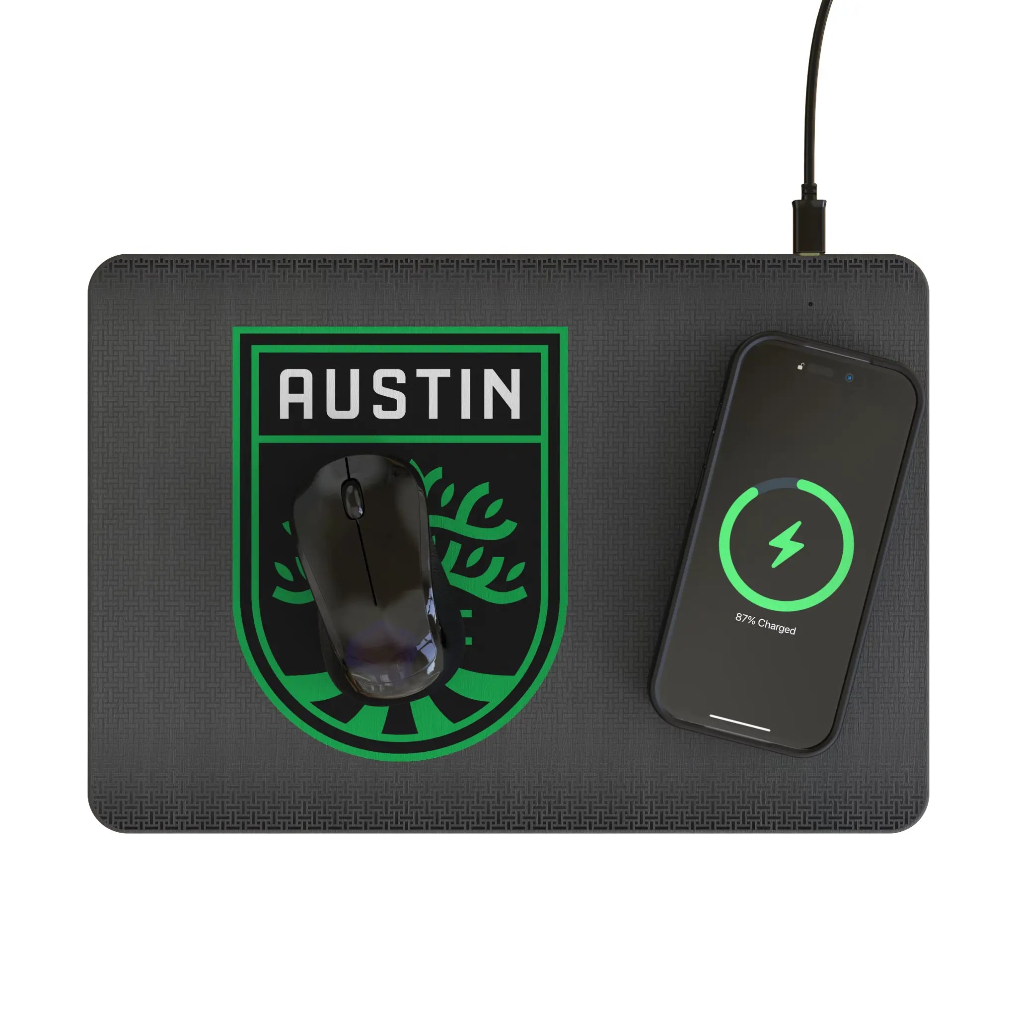 Austin FC Linen 15-Watt Wireless Charger and Mouse Pad - Lifestyle