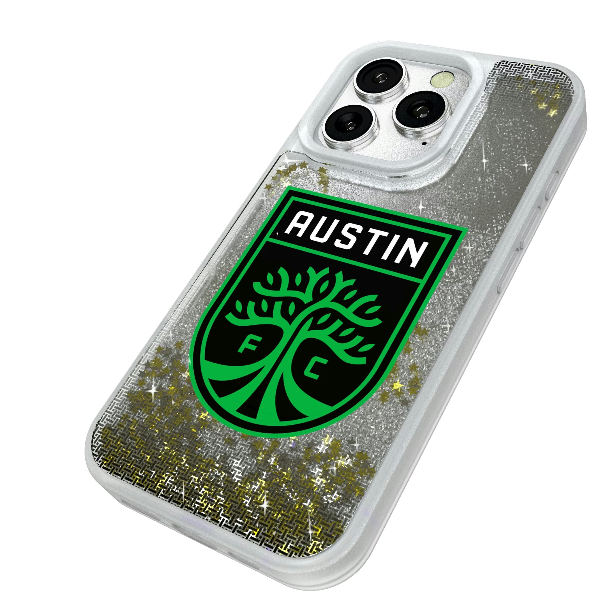Austin FC Linen iPhone Glitter Phone Case for Apple iPhone - Isometric View#Device_iPhone 16 Pro