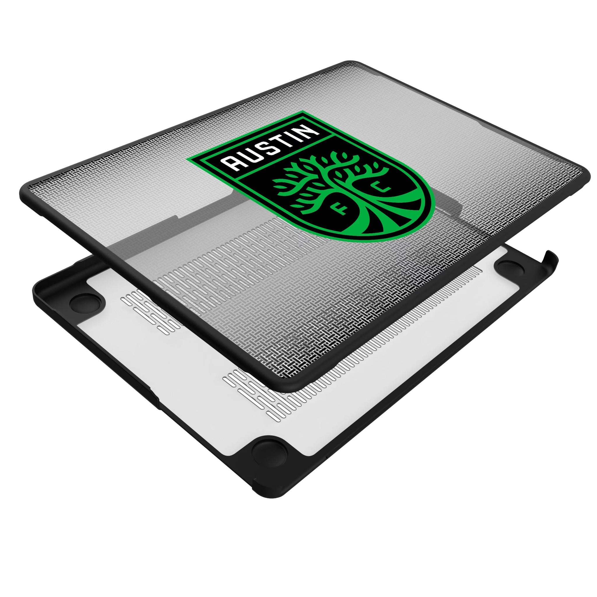 Austin FC Linen MacBook Laptop Case for Apple MacBook - Isometric View#Device_MacBook Pro (14-inch, 2021) / MacBook Pro (14-inch, 2023) / MacBook Pro (14-inch, 2024)