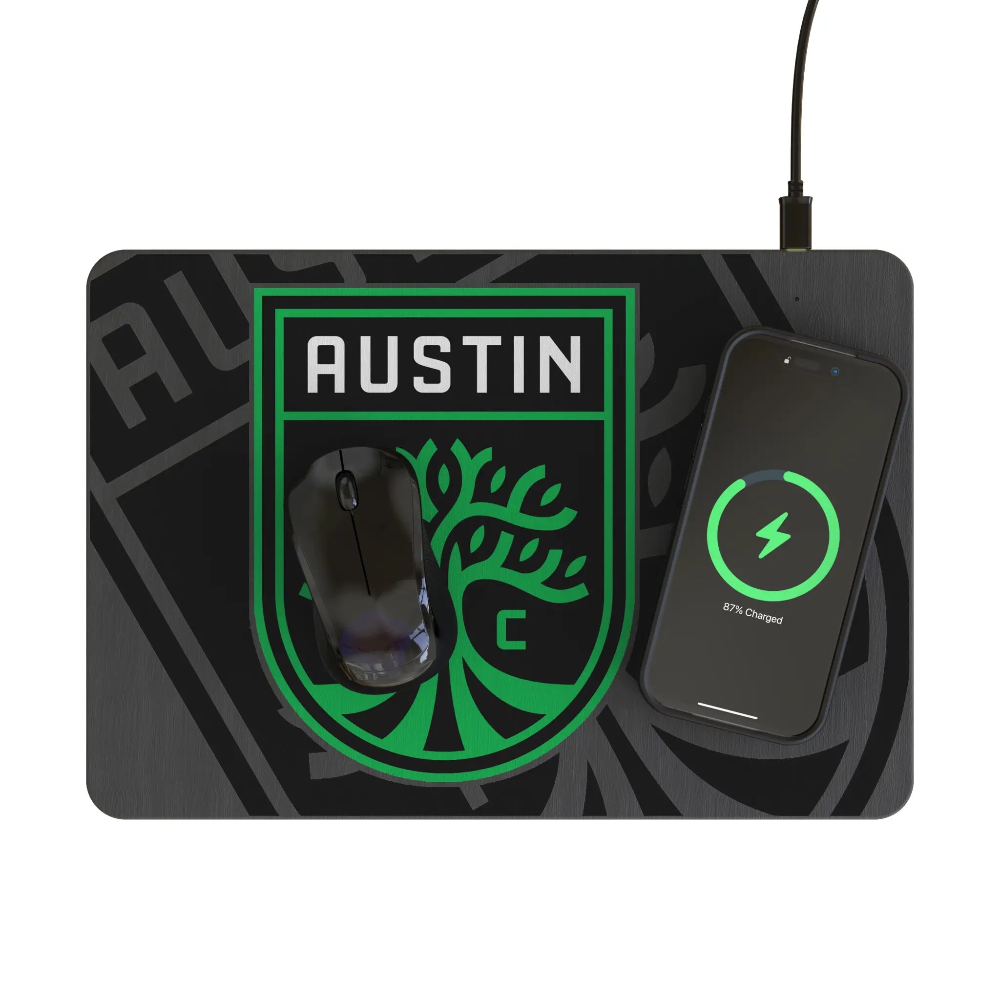 Austin FC Monocolor Tilt 15-Watt Wireless Charger and Mouse Pad - Lifestyle