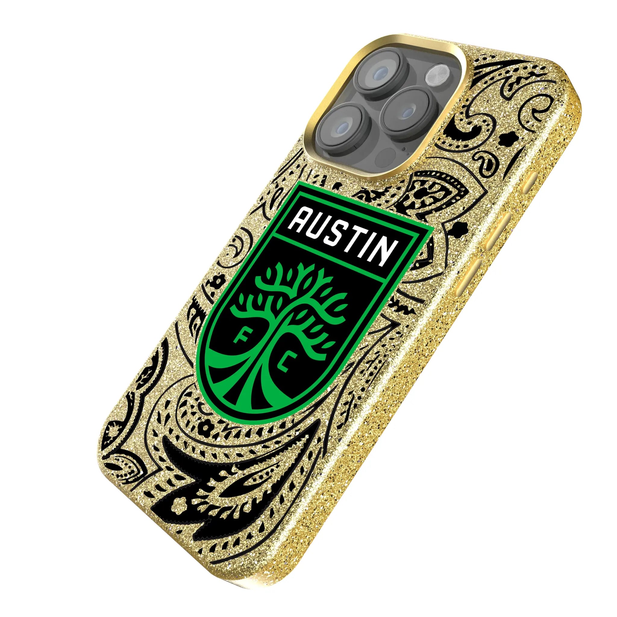 Austin FC Paisley iPhone Bling Phone Case for Apple iPhone - Isometric View