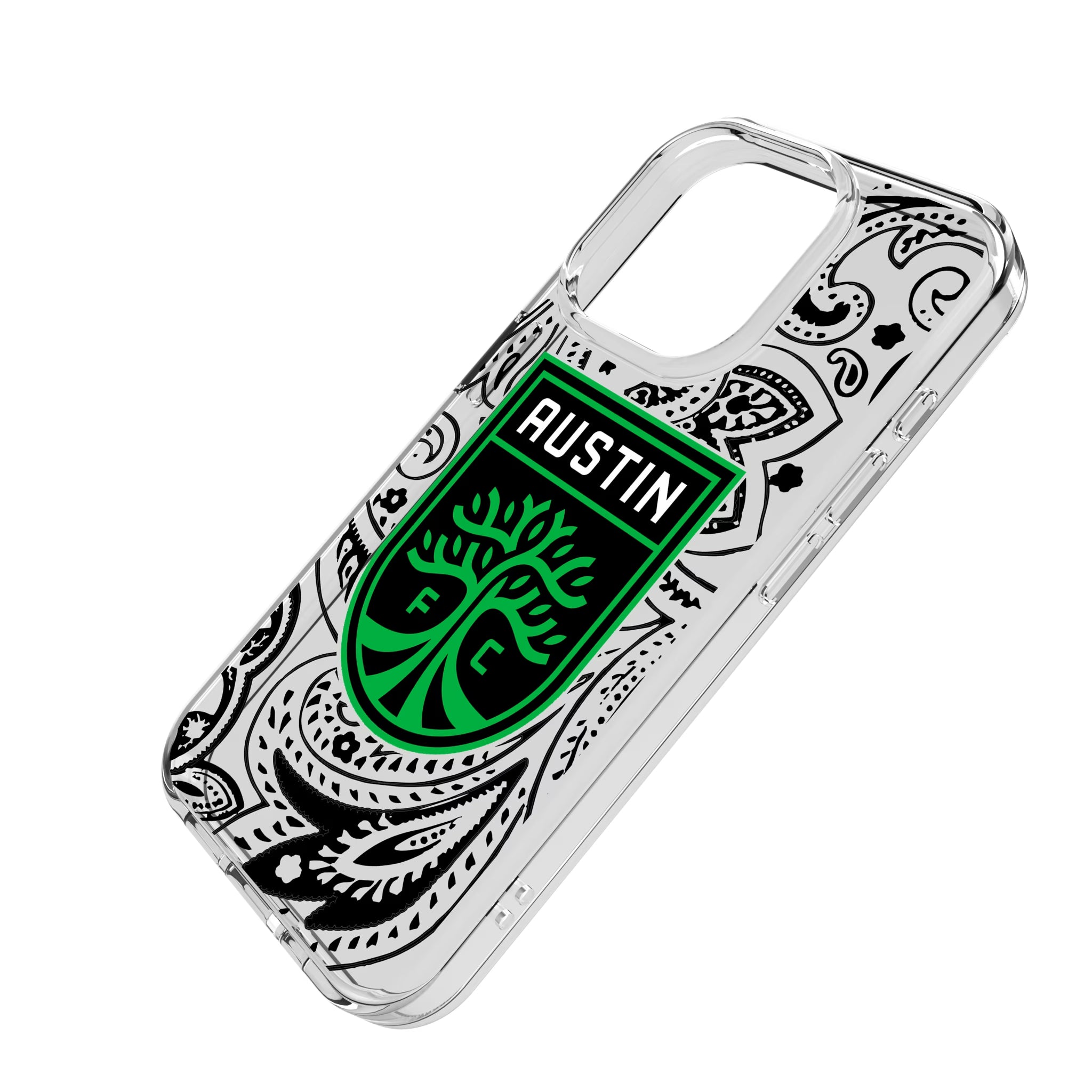 Austin FC Paisley iPhone Clear Phone Case for Apple iPhone - Isometric View