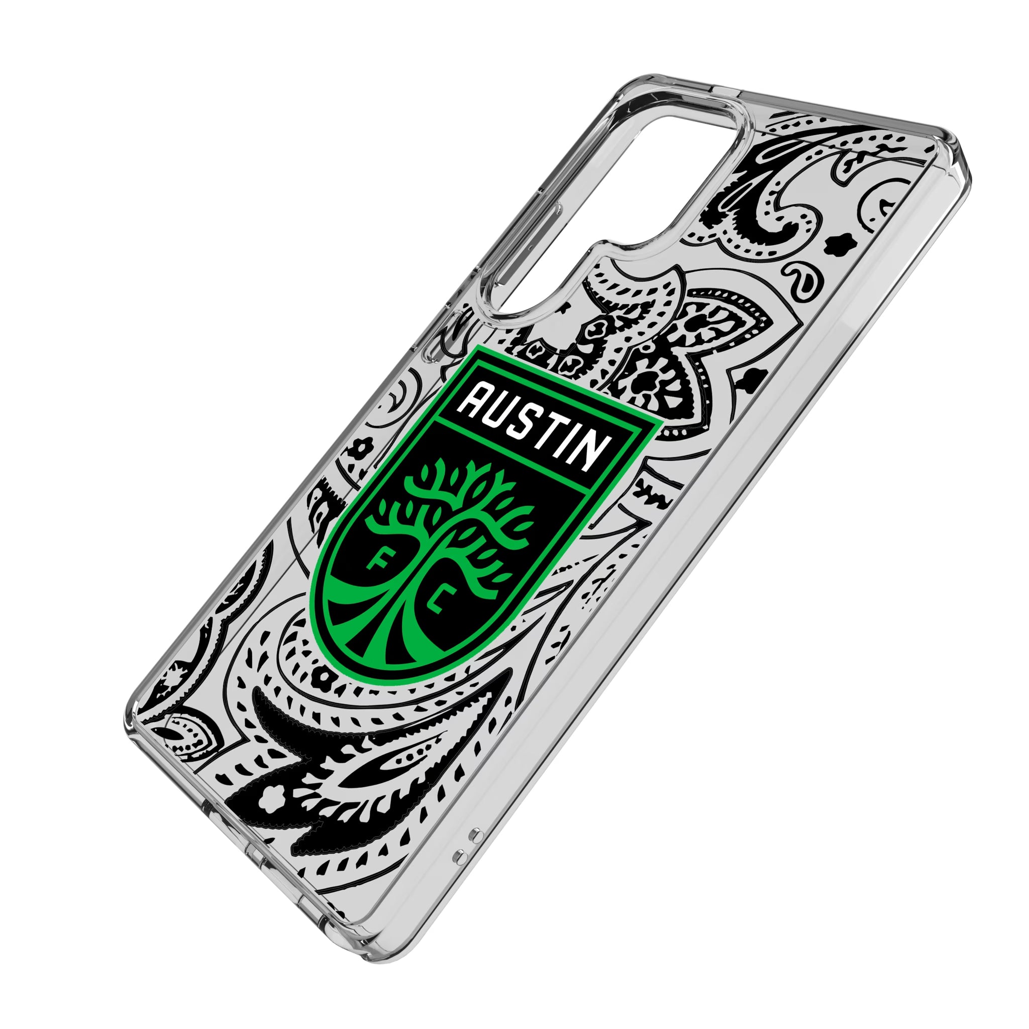 Austin FC Paisley Galaxy Clear Phone Case for Samsung Galaxy - Isometric View