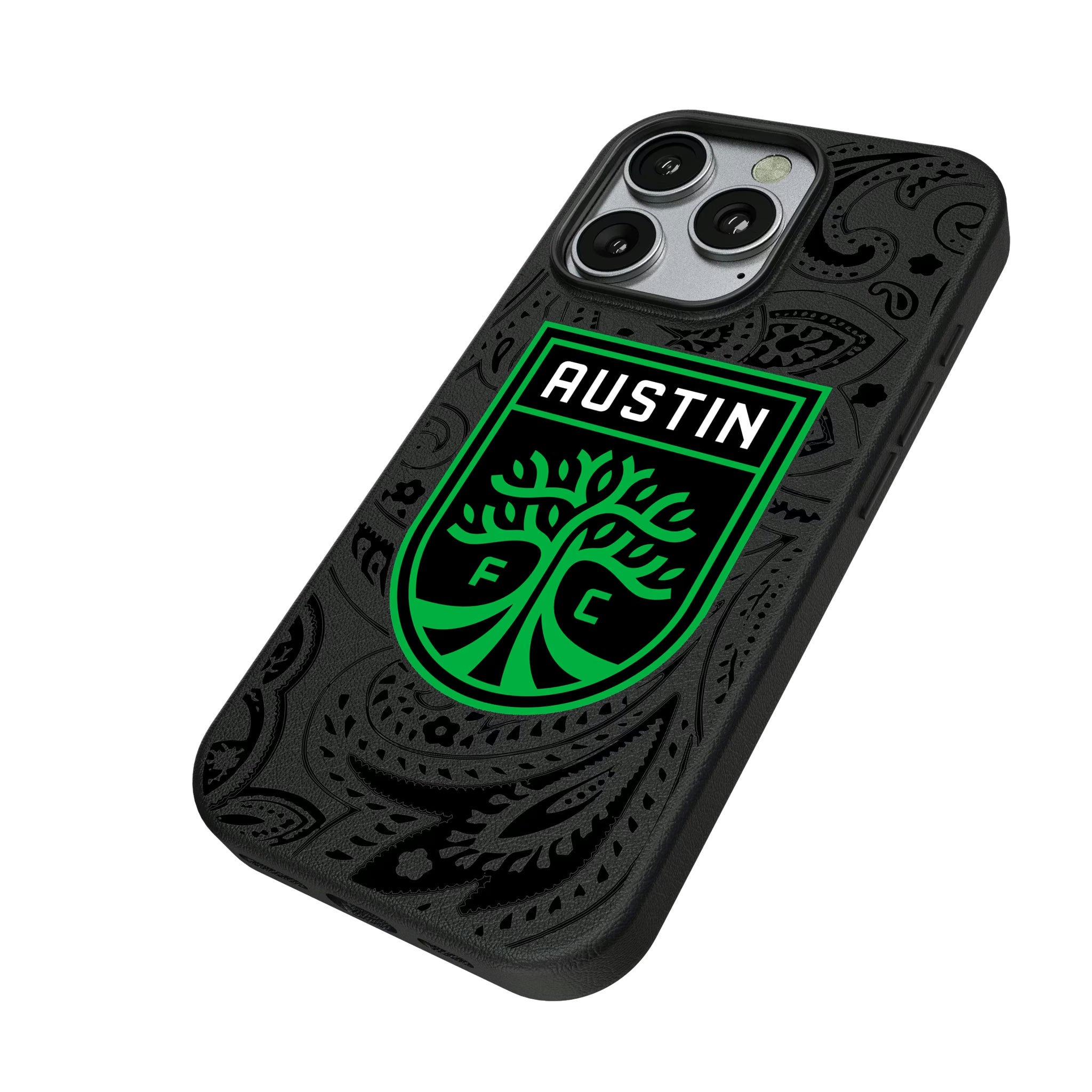 Austin FC Paisley iPhone MagSafe Compatible Phone Case for Apple iPhone - Isometric View