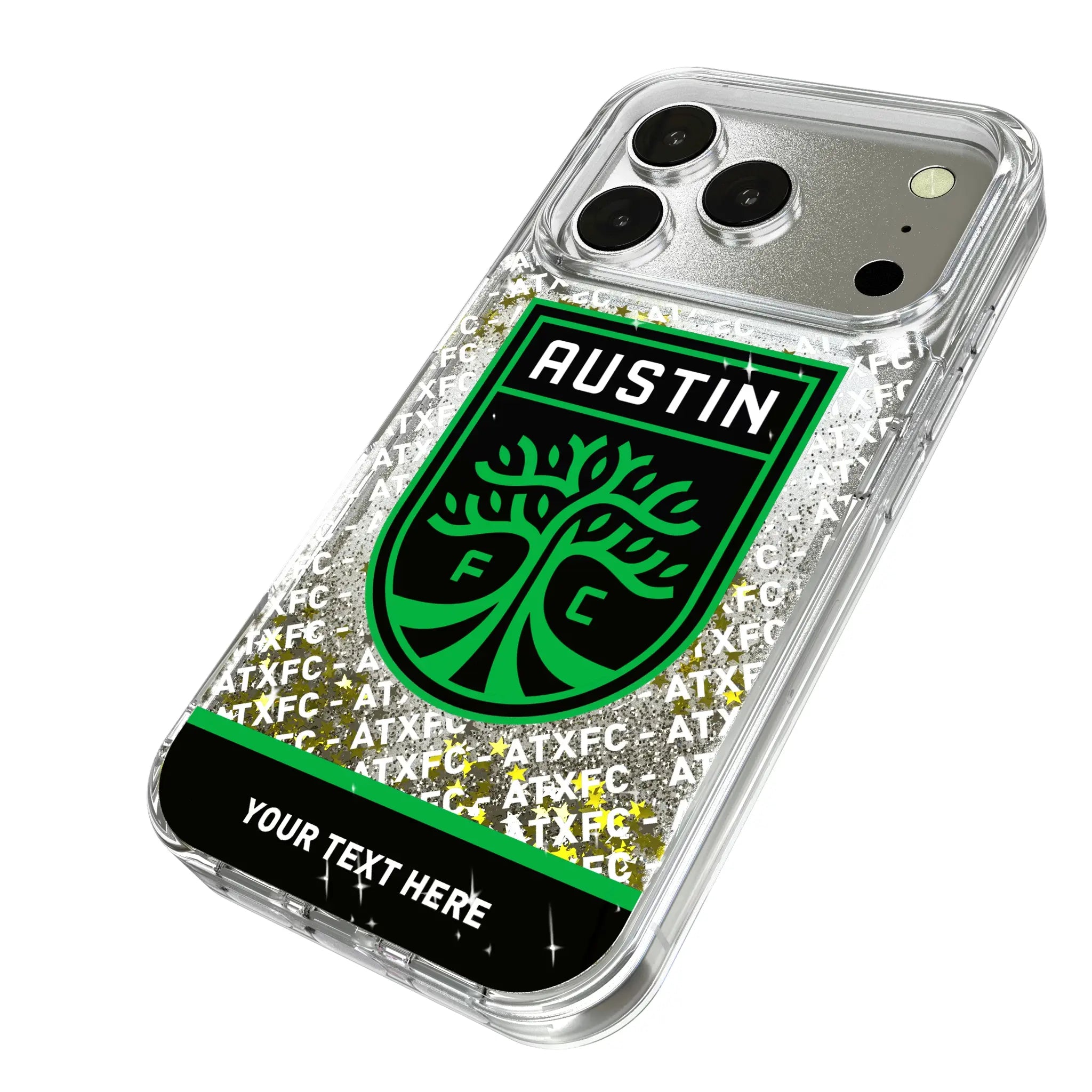 Austin FC Personalized EndZone Plus iPhone Glitter Phone Case for Apple iPhone - Isometric View