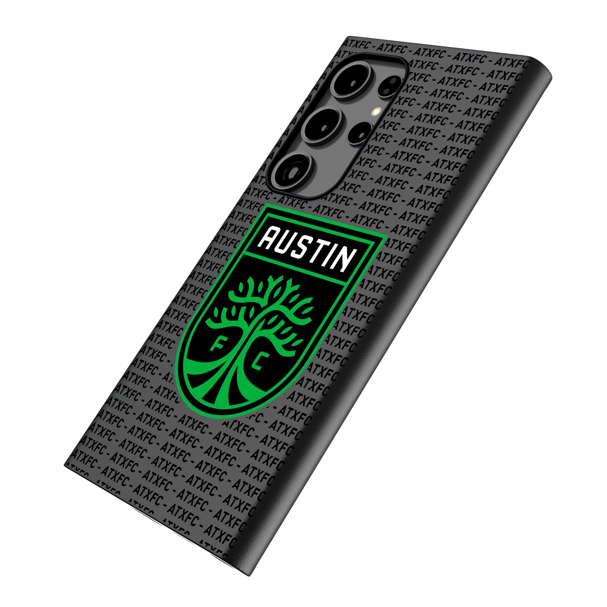 Austin FC Text Backdrop Galaxy MagSafe Compatible Phone Case for Samsung Galaxy - Isometric View