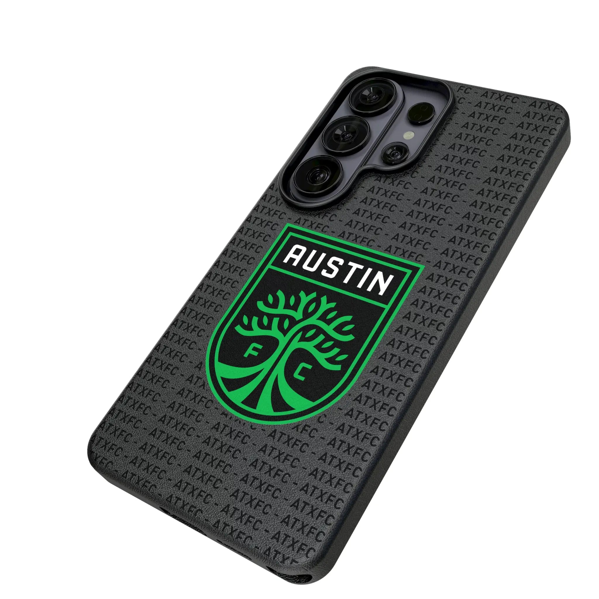 Austin FC Text Backdrop Galaxy MagSafe Compatible Phone Case for Samsung Galaxy - Isometric View#Device_Galaxy S26 Ultra