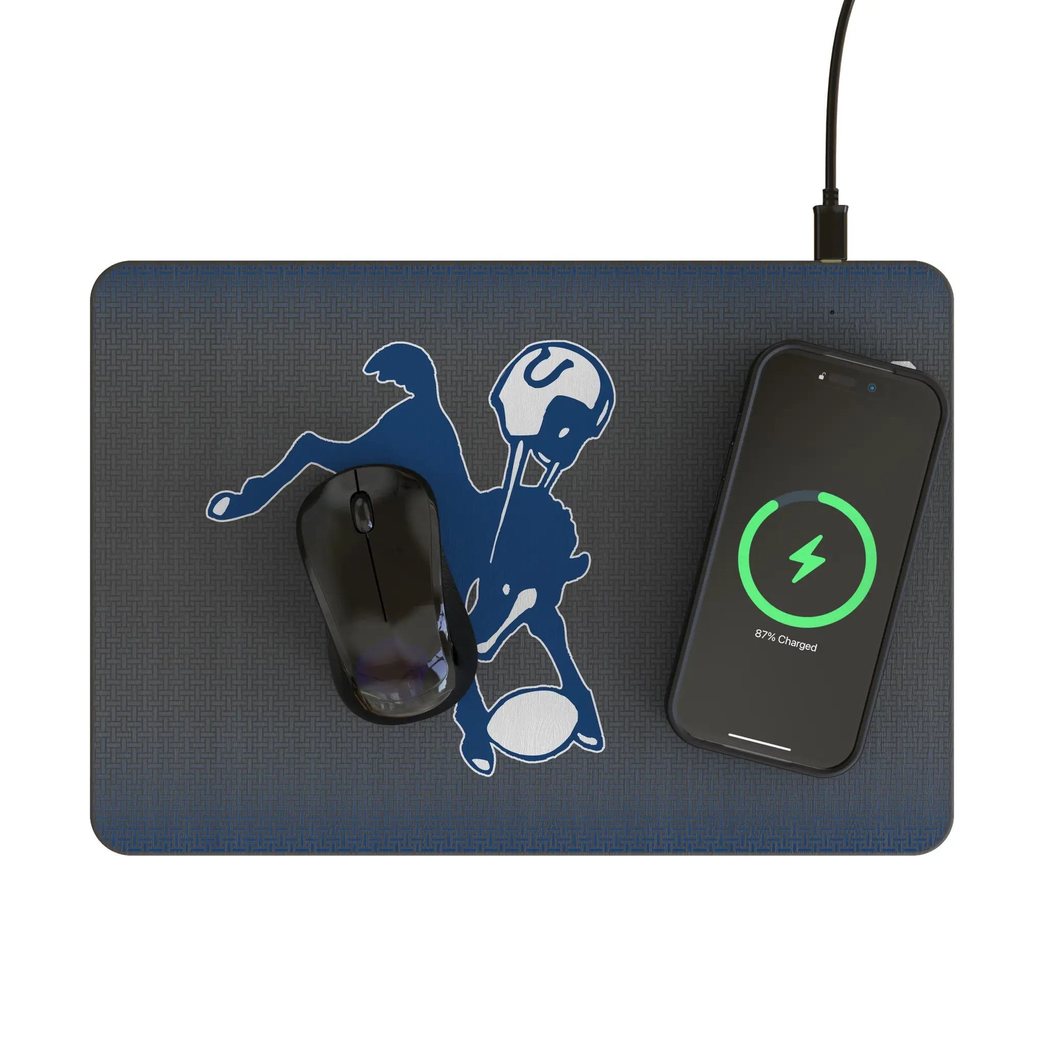 Baltimore Colts 1946 Historic Collection Linen 15-Watt Wireless Charger and Mouse Pad - Lifestyle