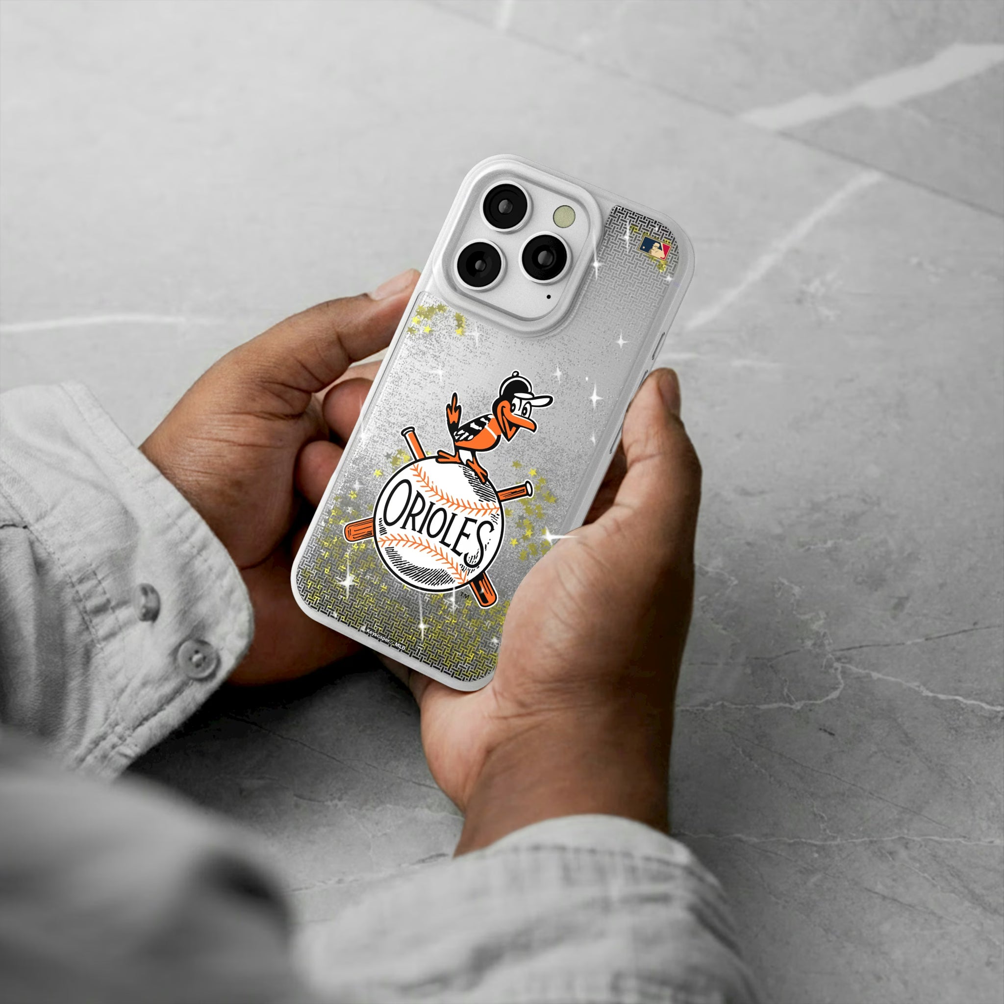 Baltimore Orioles 1954-1963 - Cooperstown Collection Linen iPhone Glitter Phone Case for Apple iPhone - Lifestyle#Device_iPhone 16 Pro