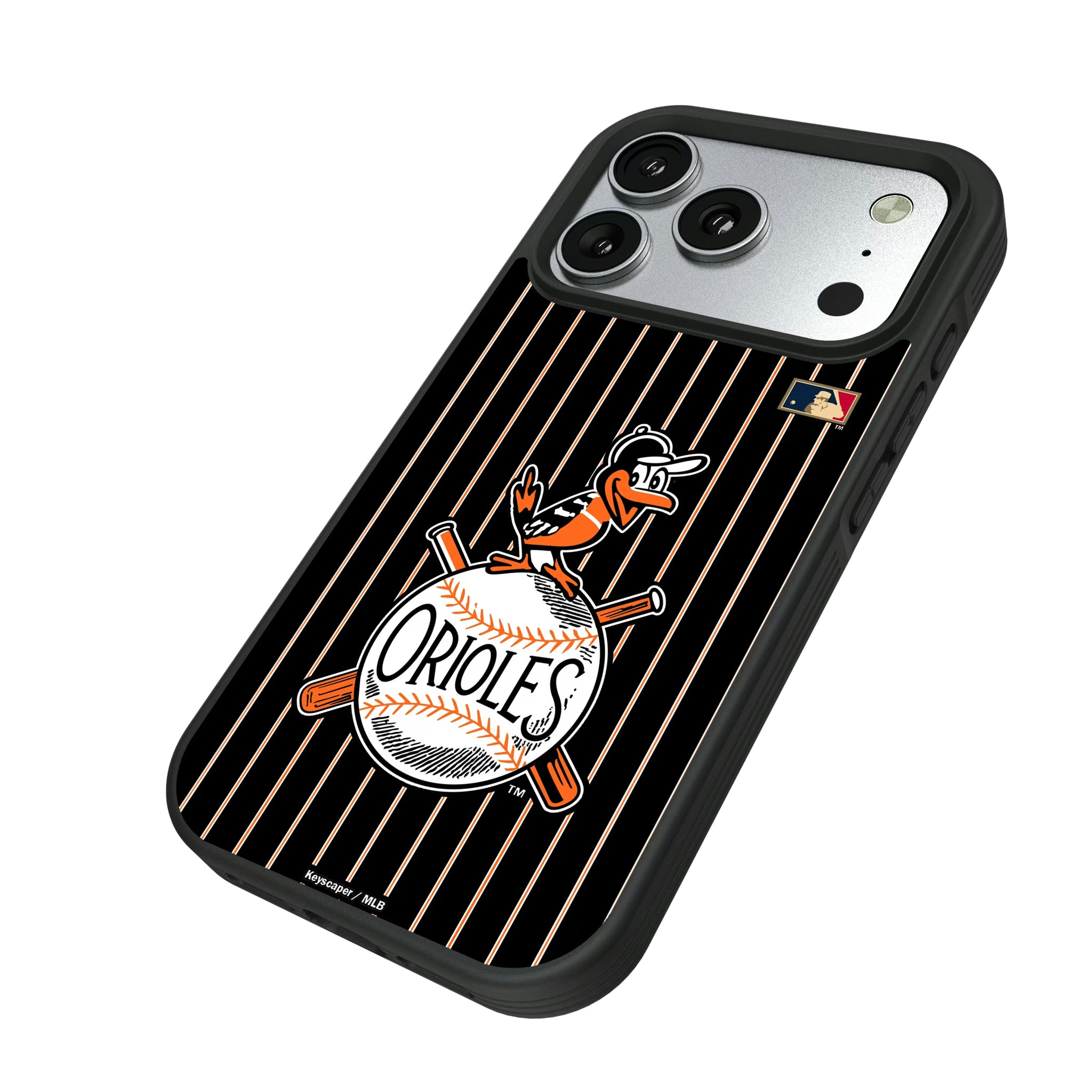 Baltimore Orioles 1954-1963 - Cooperstown Collection Pinstripe iPhone Bump Phone Case for Apple iPhone - Isometric View#Device_iPhone 17 Pro
