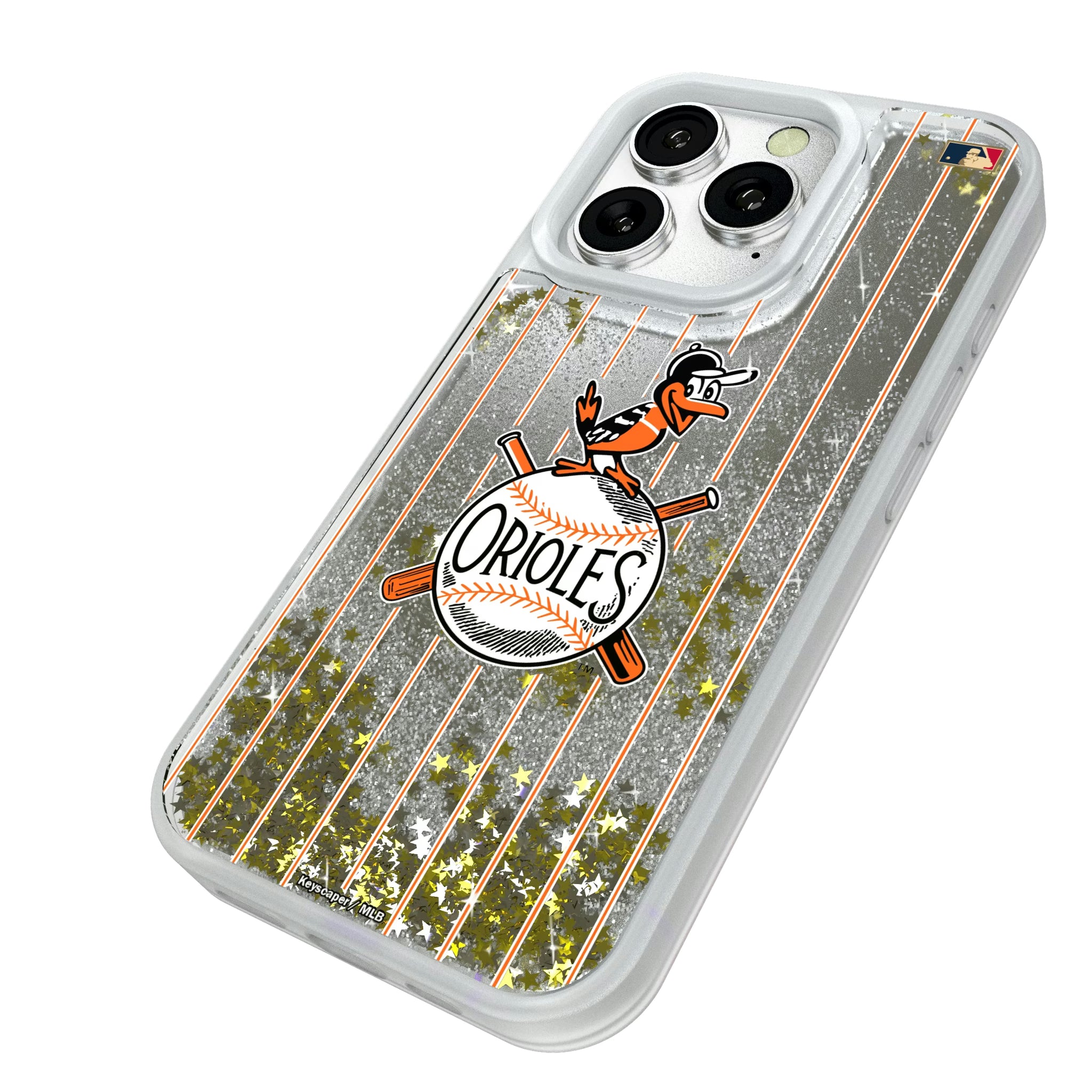 Baltimore Orioles 1954-1963 - Cooperstown Collection Pinstripe iPhone Glitter Phone Case for Apple iPhone - Isometric View#Device_iPhone 16 Pro