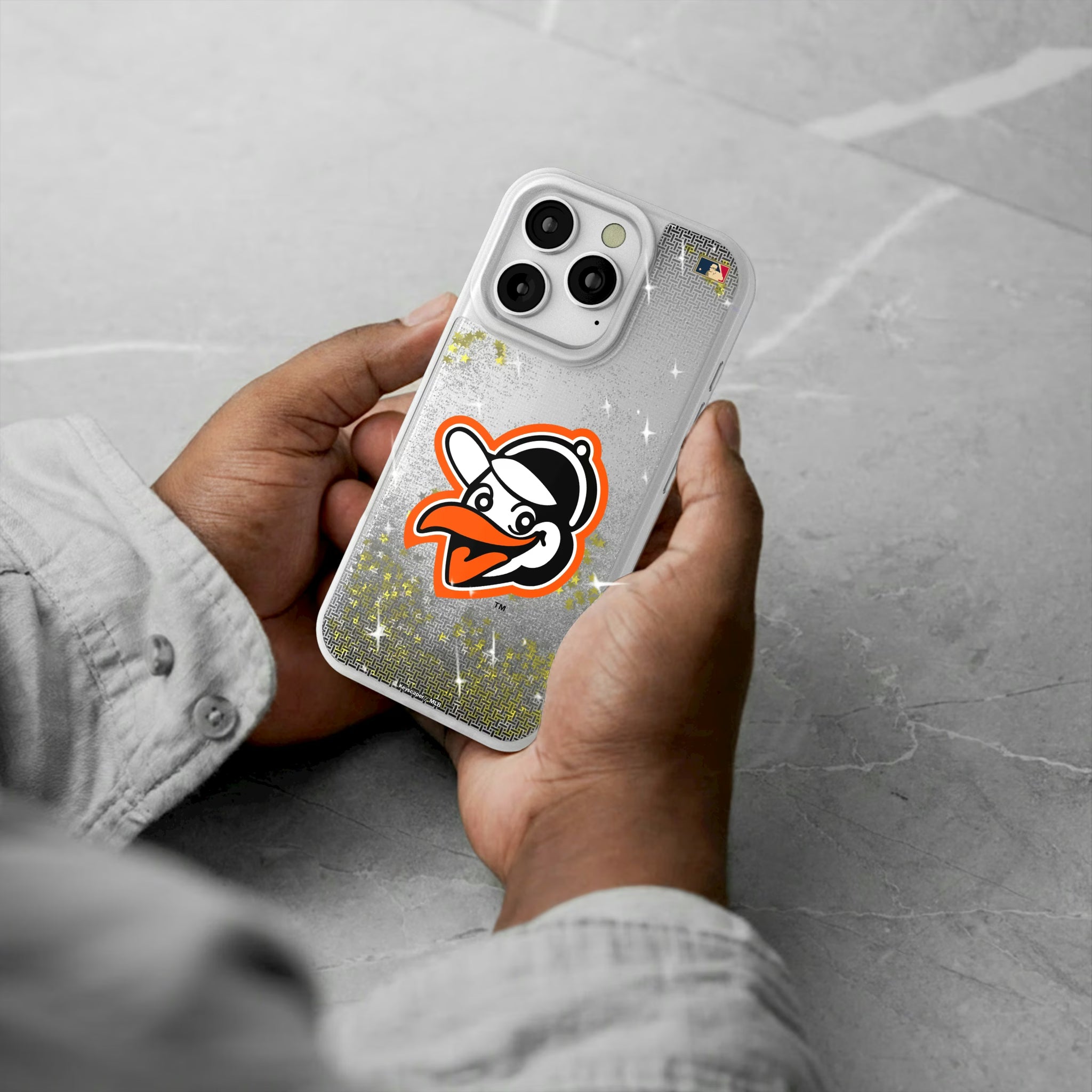 Baltimore Orioles 1955 - Cooperstown Collection Linen iPhone Glitter Phone Case for Apple iPhone - Lifestyle#Device_iPhone 16 Pro