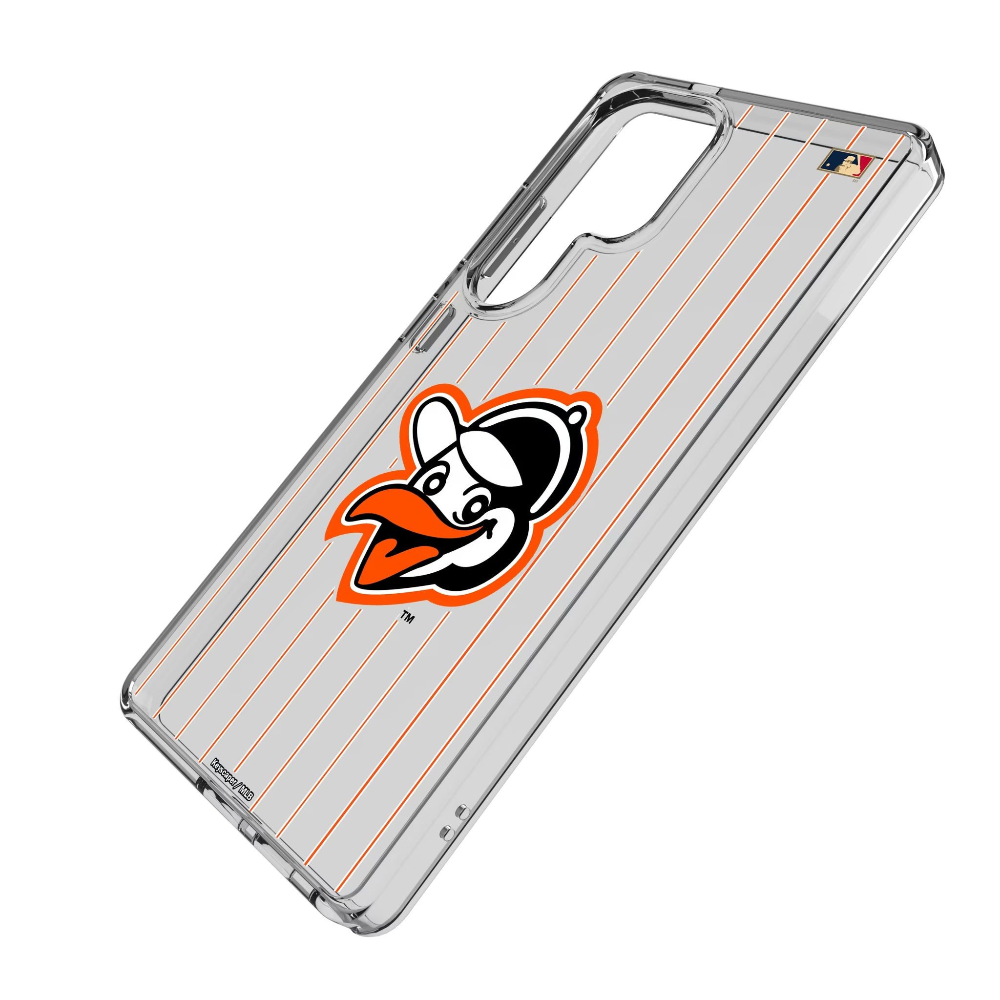 Baltimore Orioles 1955 - Cooperstown Collection Pinstripe Galaxy Clear Phone Case for Samsung Galaxy - Isometric View