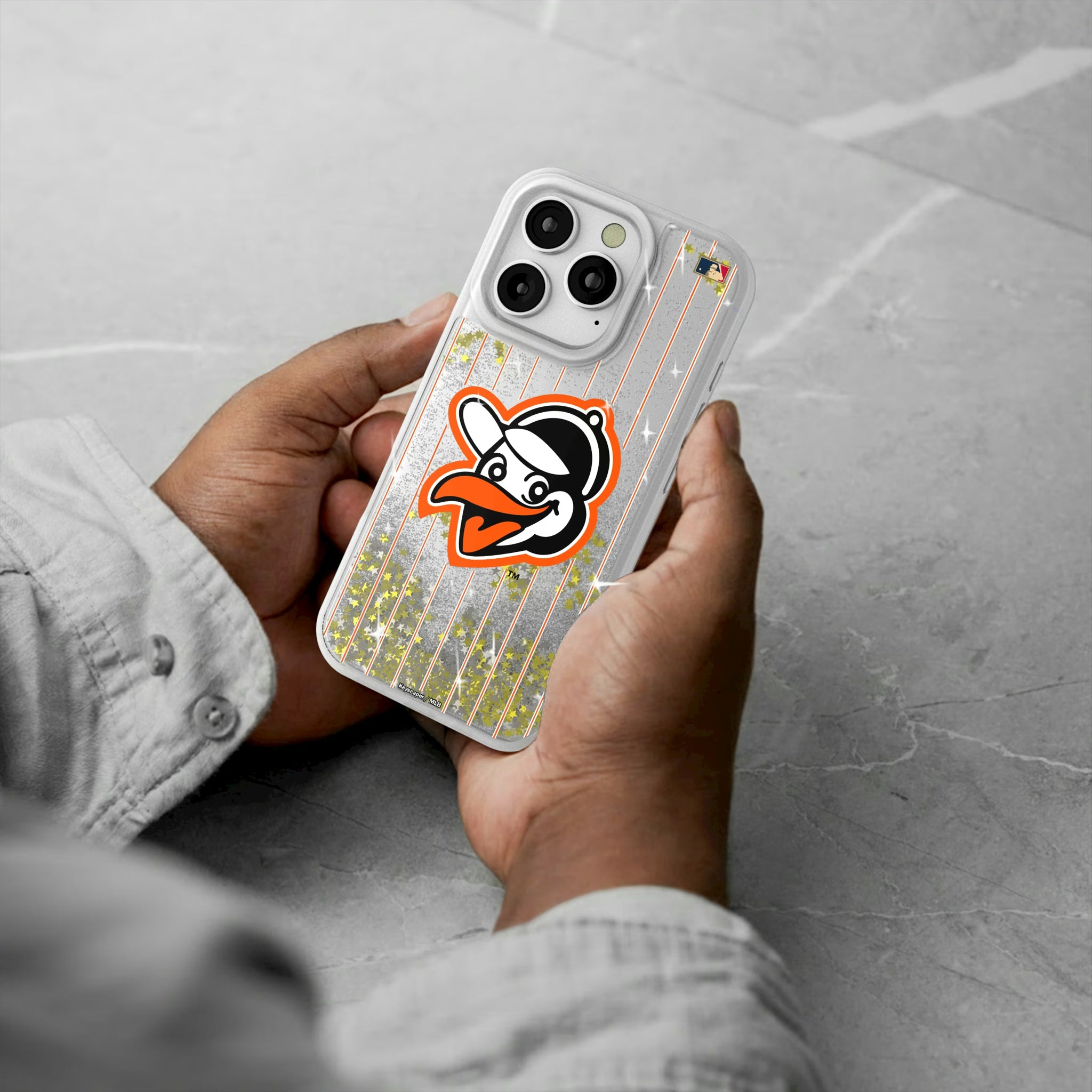 Baltimore Orioles 1955 - Cooperstown Collection Pinstripe iPhone Glitter Phone Case for Apple iPhone - Lifestyle#Device_iPhone 16 Pro