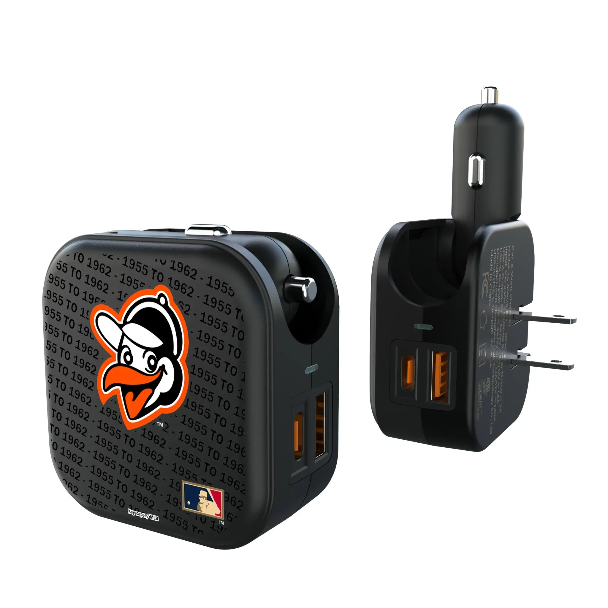 Baltimore Orioles 1955 - Cooperstown Collection Text Backdrop 2 in 1 USB A/C Charger