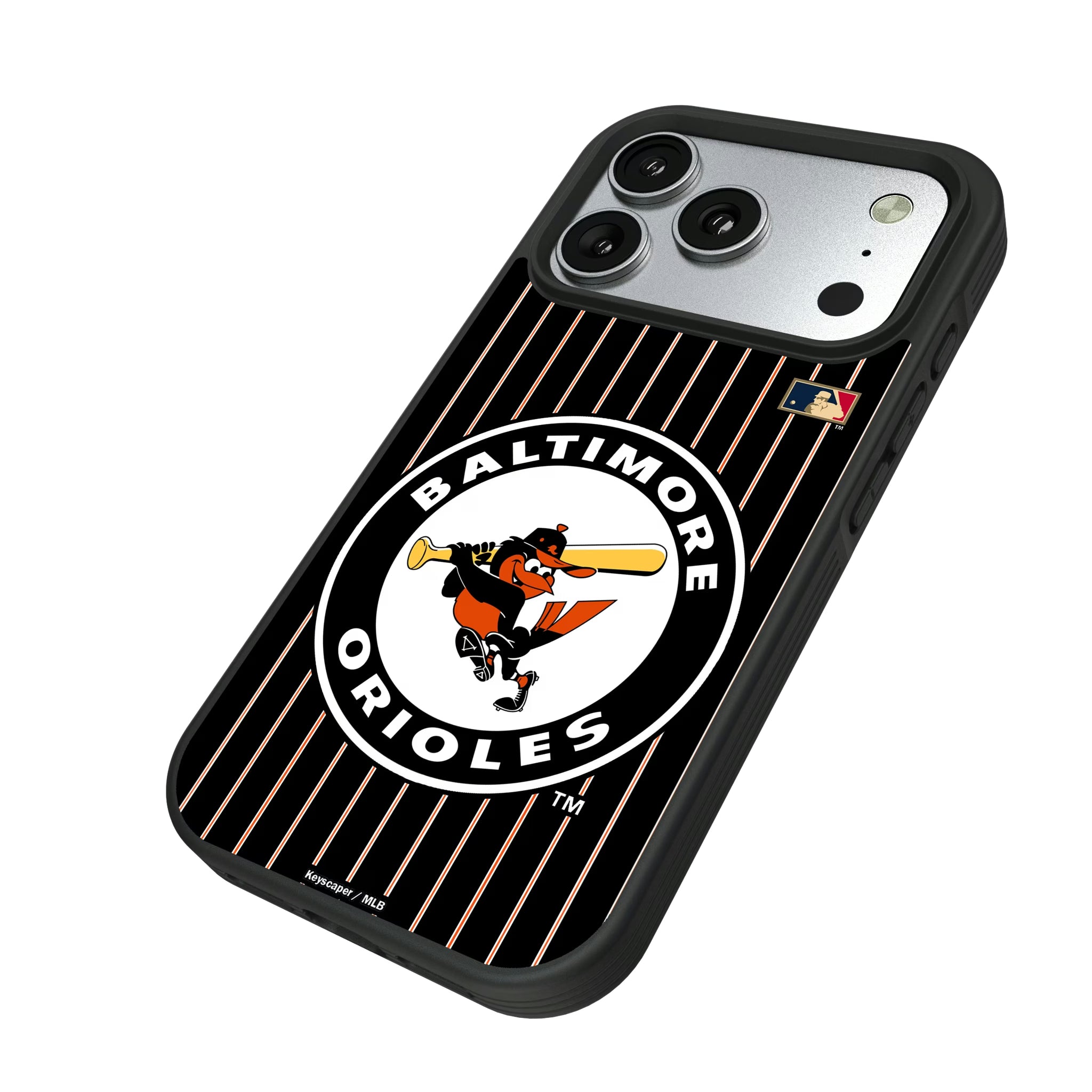 Baltimore Orioles 1966-1969 - Cooperstown Collection Pinstripe iPhone Bump Phone Case for Apple iPhone - Isometric View#Device_iPhone 17 Pro