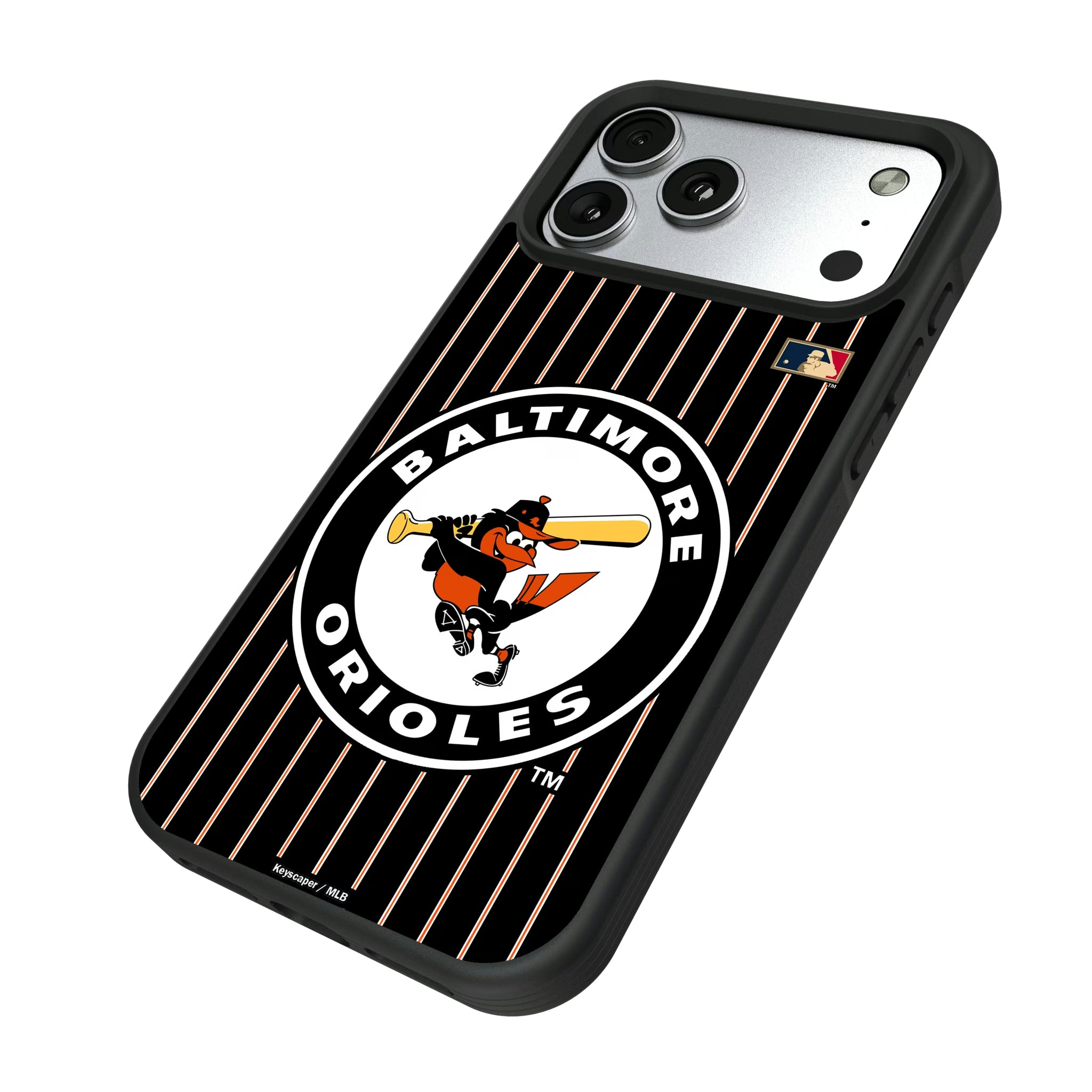Baltimore Orioles 1966-1969 - Cooperstown Collection Pinstripe iPhone Bump Phone Case for Apple iPhone - Isometric View#Device_iPhone 17 Pro Max
