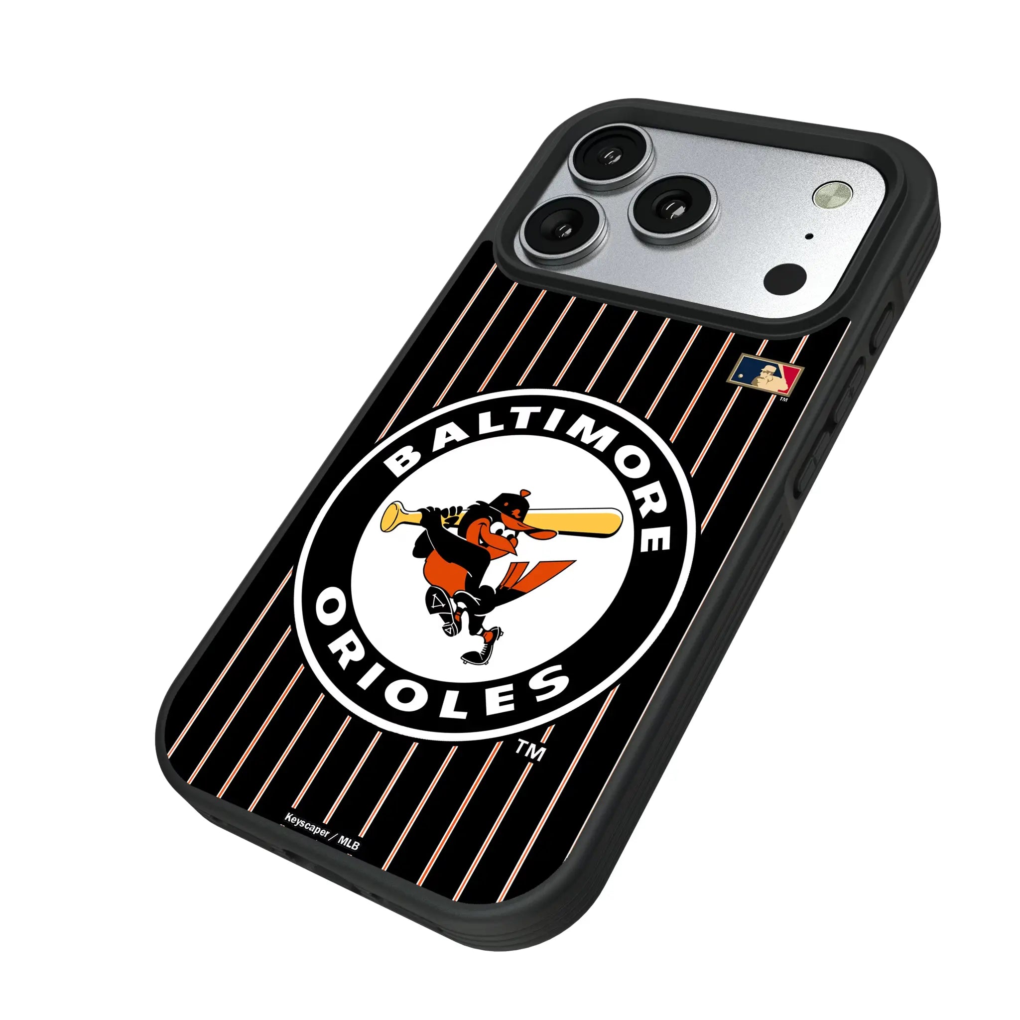 Baltimore Orioles 1966-1969 - Cooperstown Collection Pinstripe iPhone Bump Phone Case for Apple iPhone - Isometric View#Device_iPhone 17 Pro