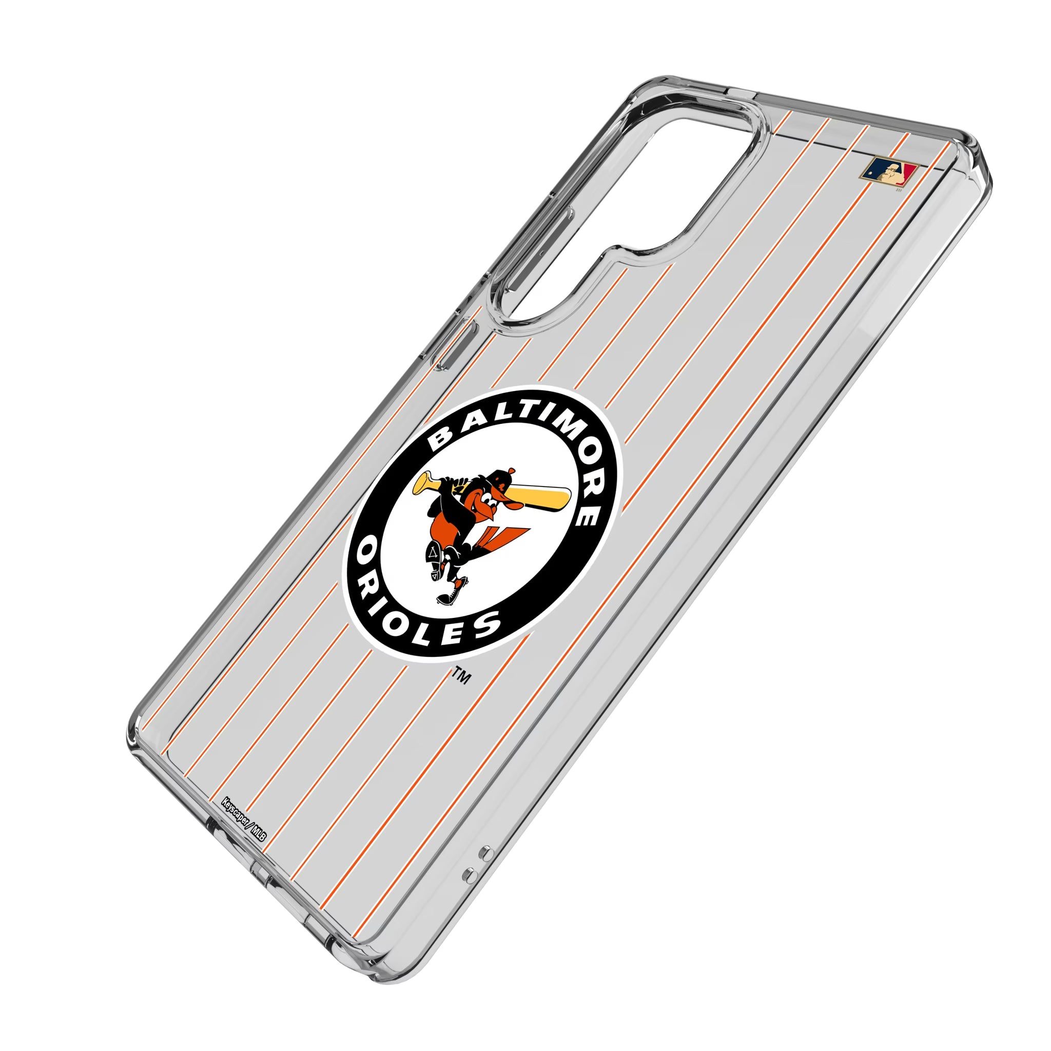Baltimore Orioles 1966-1969 - Cooperstown Collection Pinstripe Galaxy Clear Phone Case for Samsung Galaxy - Isometric View