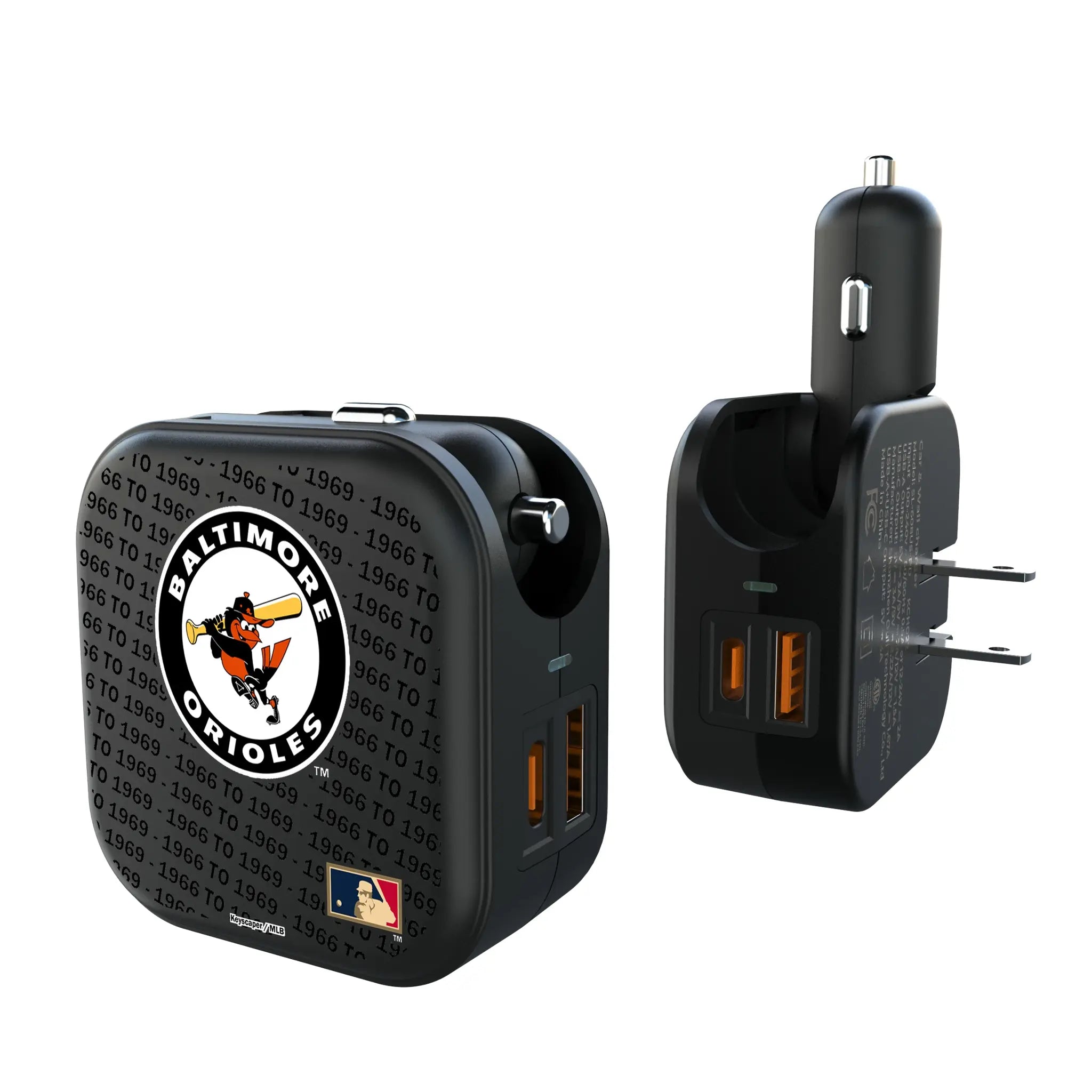 Baltimore Orioles 1966-1969 - Cooperstown Collection Text Backdrop 2 in 1 USB A/C Charger