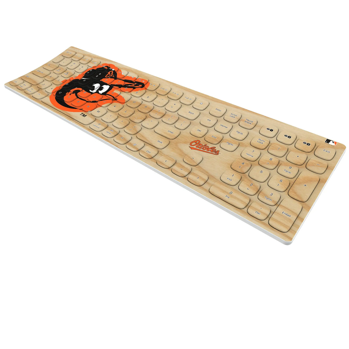 Baltimore Orioles Baseball Bat KKB605 Curved Wireless Keyboard - Isometric View