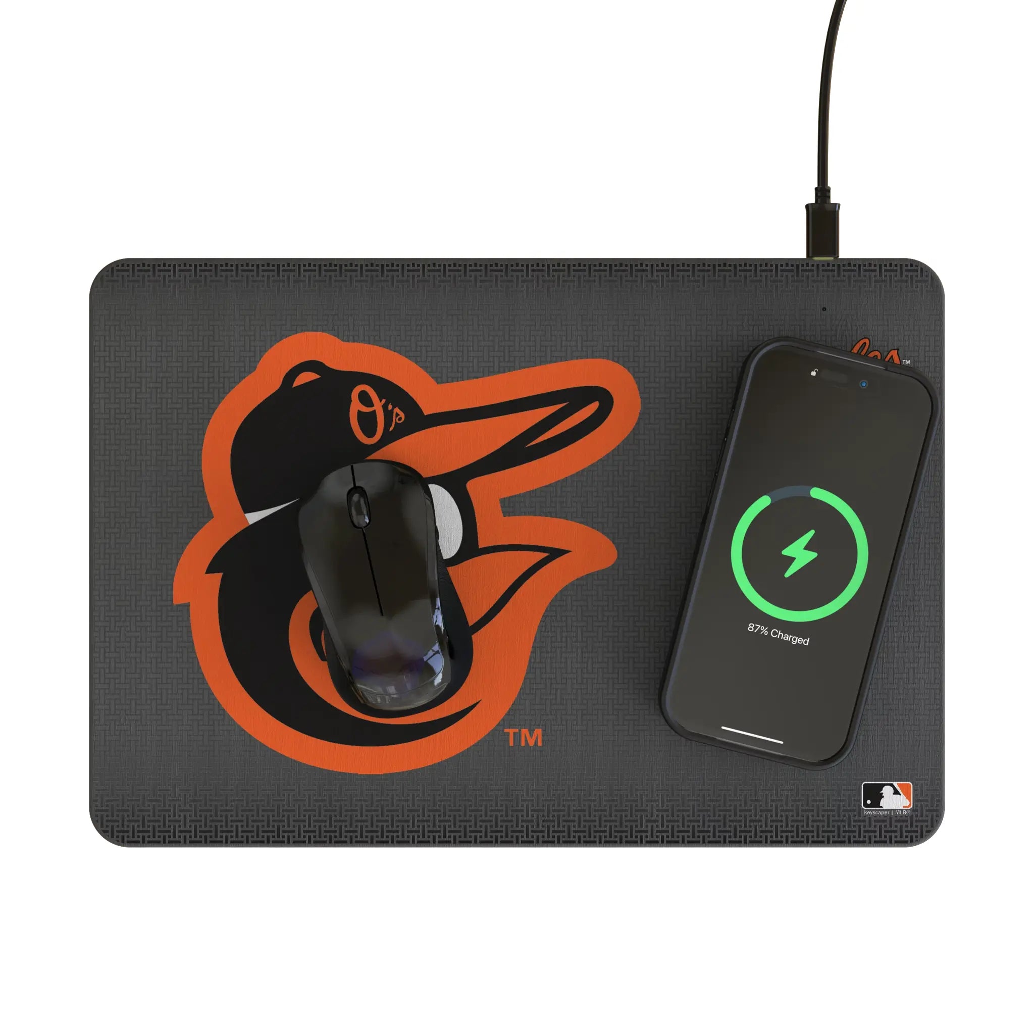 Baltimore Orioles Linen 15-Watt Wireless Charger and Mouse Pad - Lifestyle