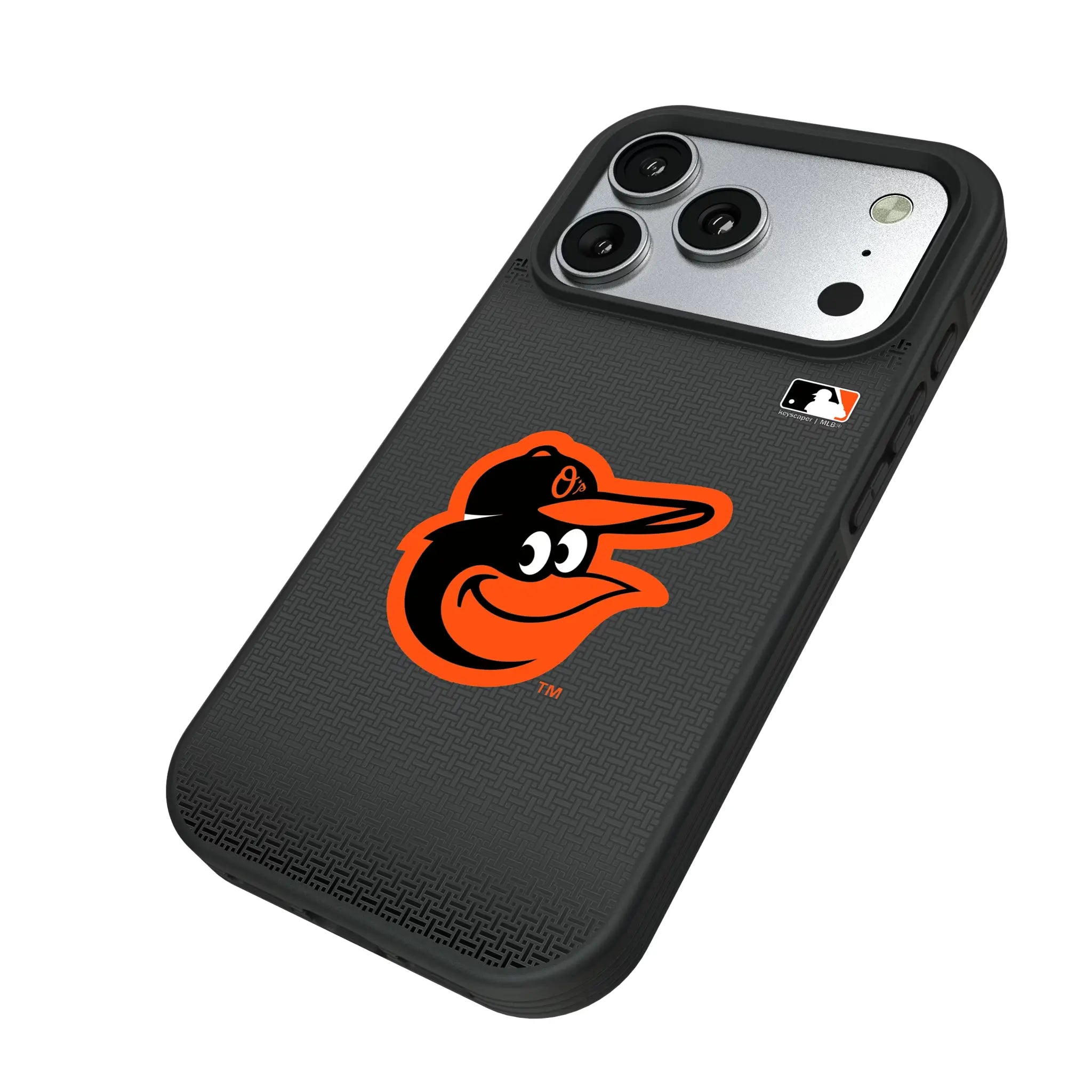 Baltimore Orioles Linen iPhone Bump Phone Case for Apple iPhone - Isometric View#Device_iPhone 17 Pro