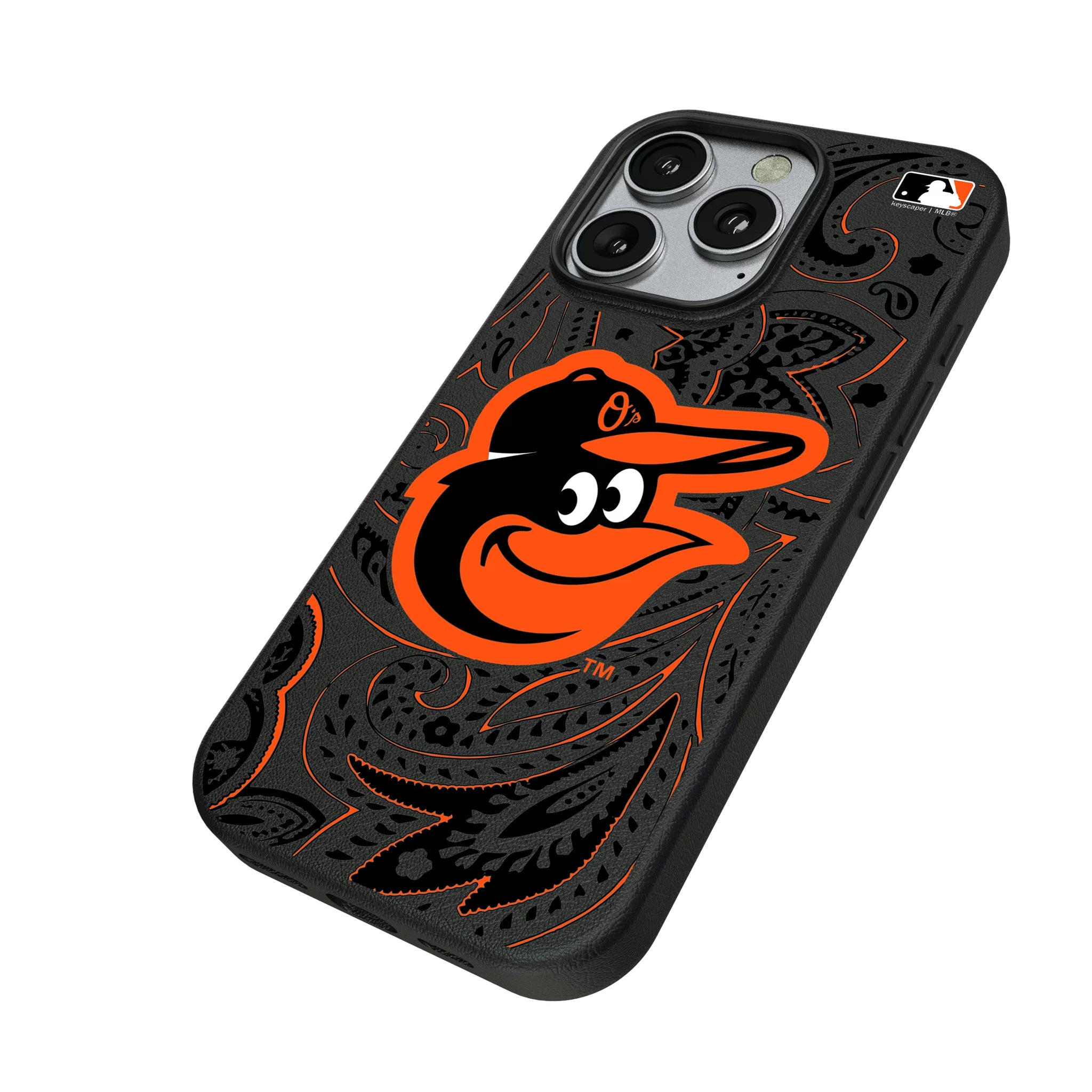 Baltimore Orioles Paisley iPhone MagSafe Compatible Phone Case for Apple iPhone - Isometric View