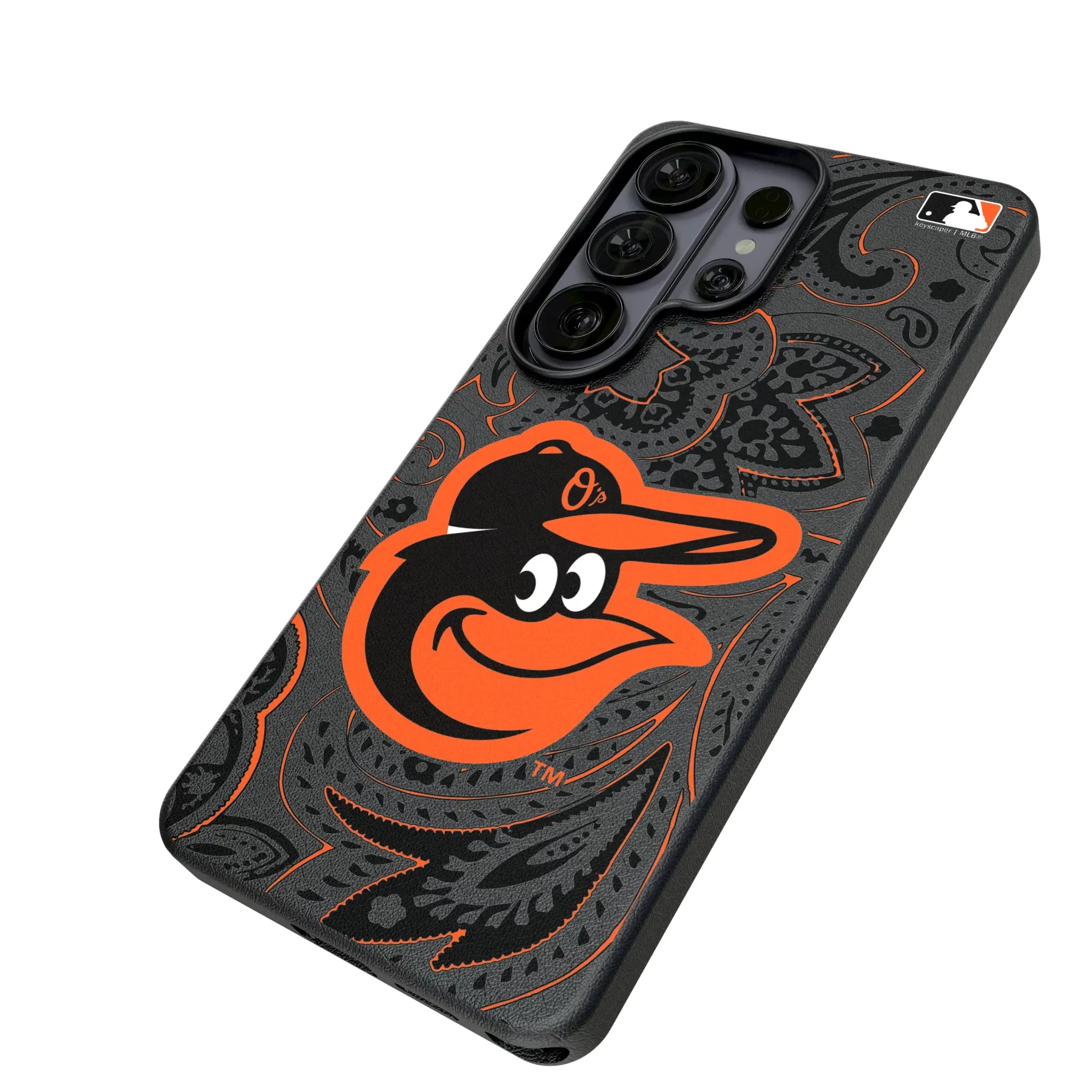 Baltimore Orioles Paisley Galaxy MagSafe Compatible Phone Case for Samsung Galaxy - Isometric View#Device_Galaxy S26 Ultra