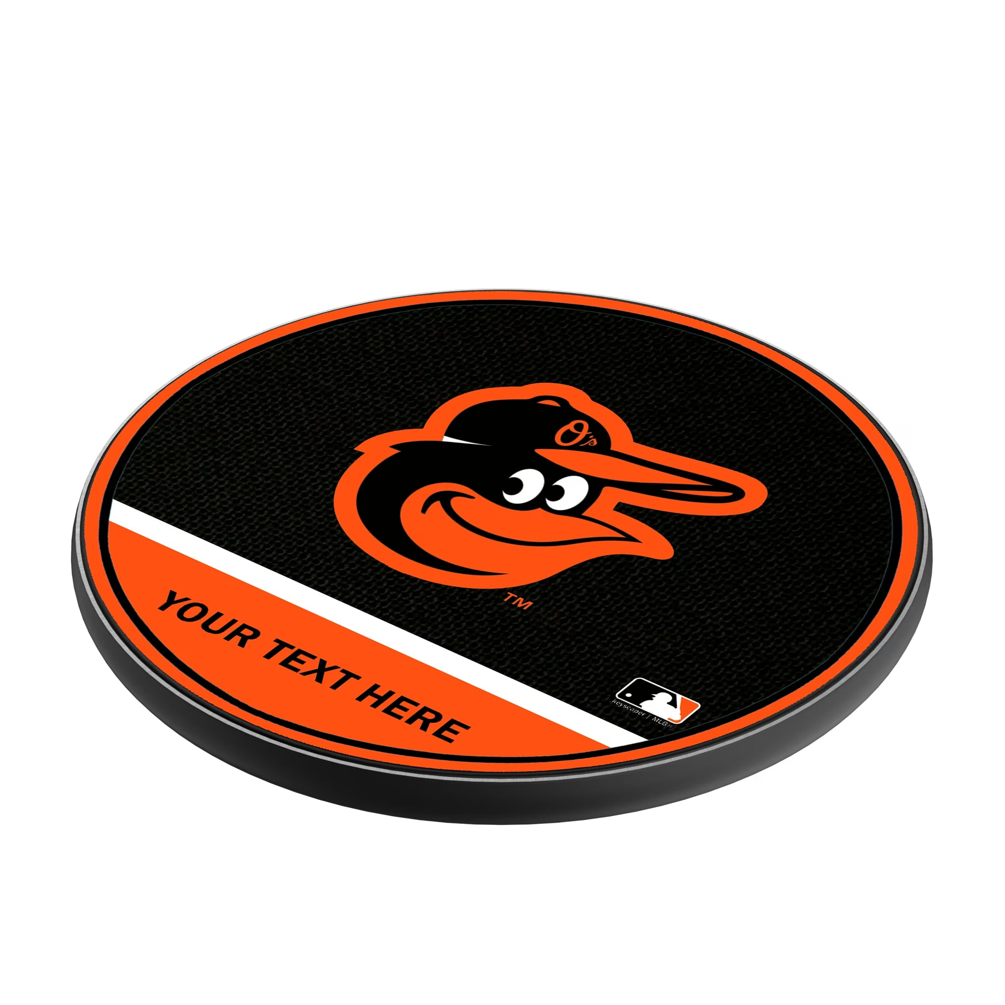 Baltimore Orioles Personalized Endzone Solid 15-Watt Wireless Charger - Isometric View