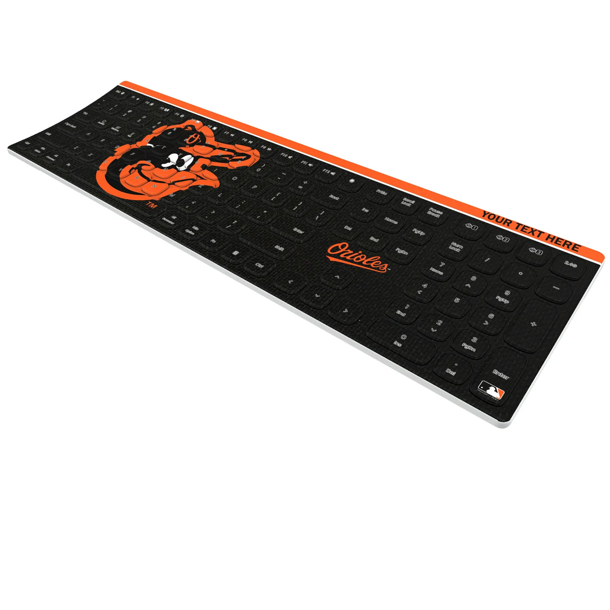 Baltimore Orioles Personalized Endzone Solid KKB605 Curved Wireless Keyboard - Isometric View