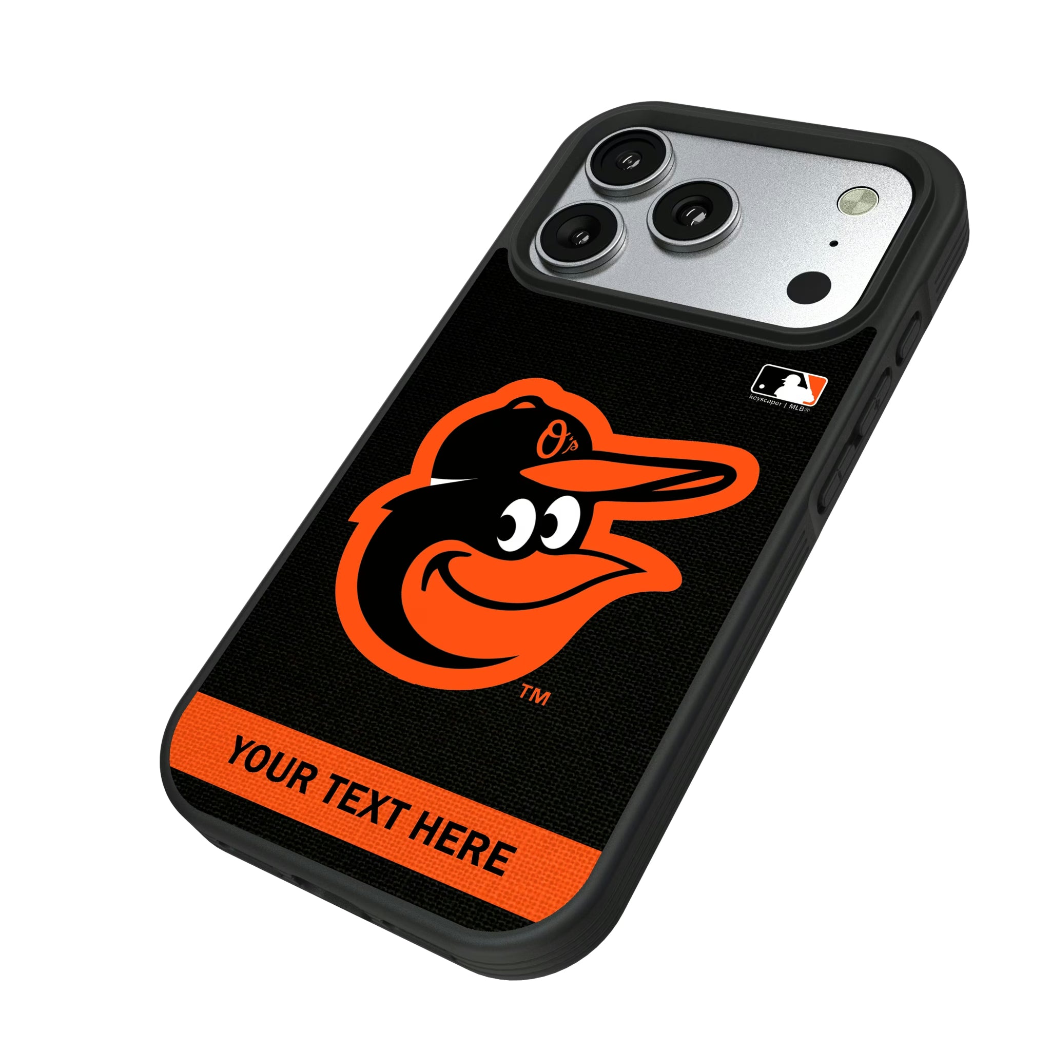 Baltimore Orioles Personalized Stripe iPhone Bump Phone Case for Apple iPhone - Isometric View#Device_iPhone 17 Pro