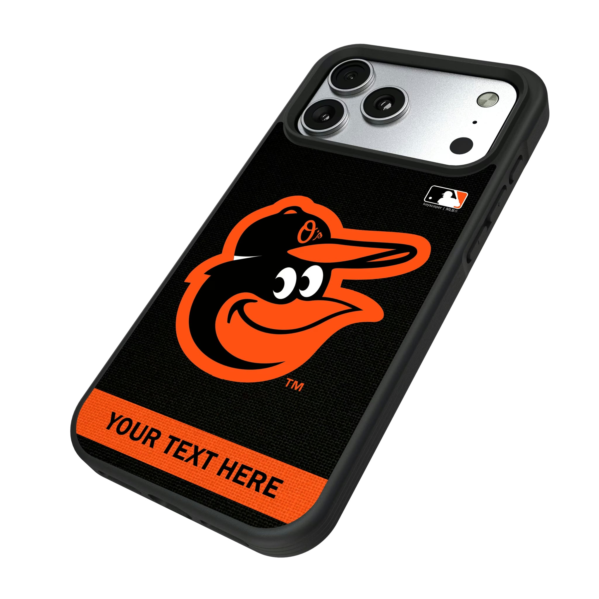 Baltimore Orioles Personalized Stripe iPhone Bump Phone Case for Apple iPhone - Isometric View#Device_iPhone 17 Pro Max