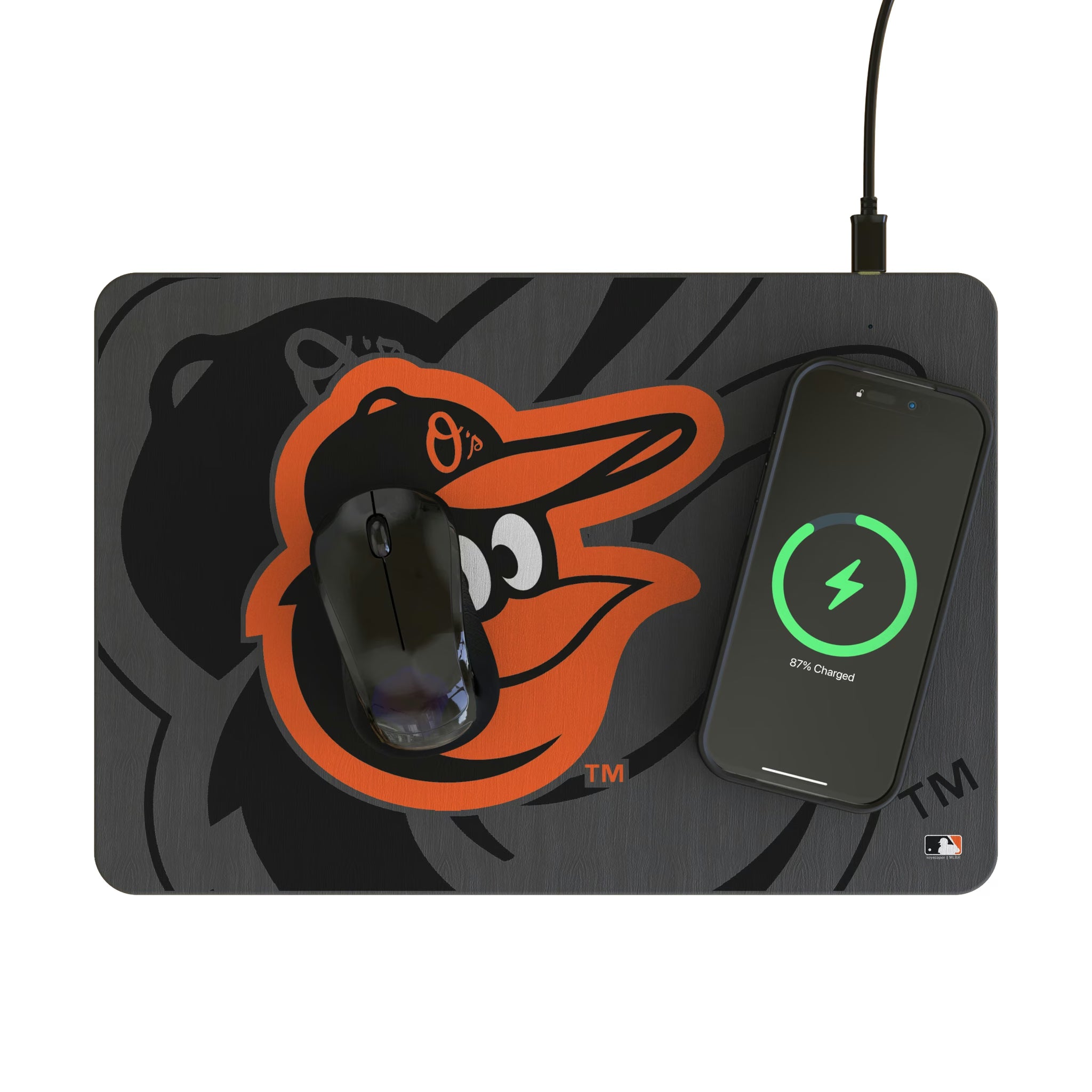 Baltimore Orioles Personalized Tilt 15-Watt Wireless Charger and Mouse Pad - Lifestyle